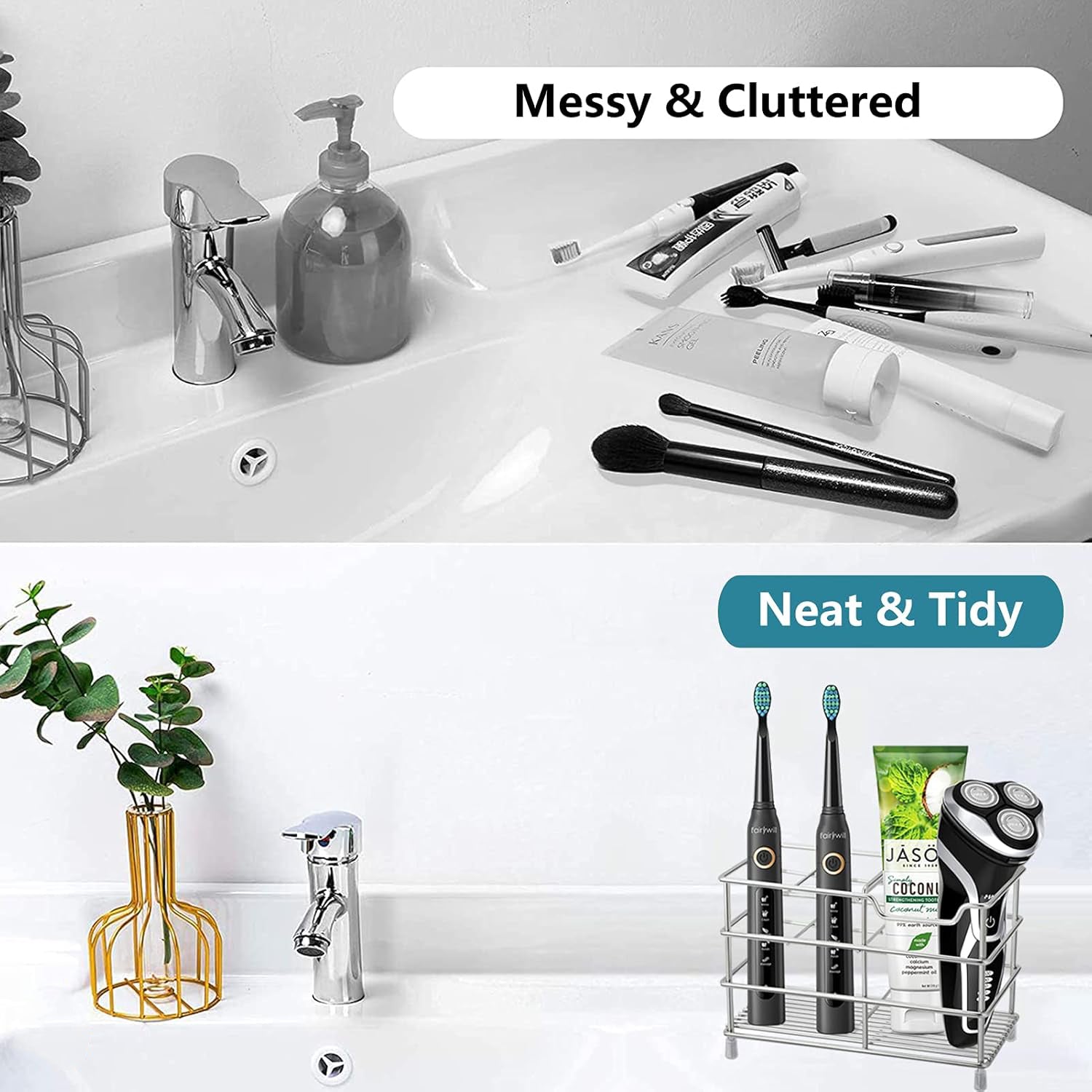 Stainless Steel Bathroom Holder Toothpaste Holder Stand Bathroom Accessories Organizer with 4 slots(Black) - Image 2