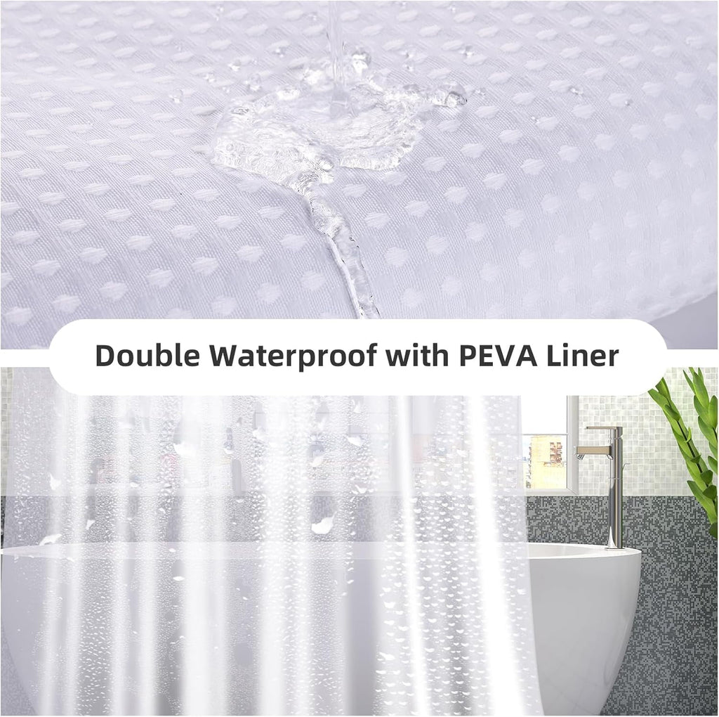 Shower Curtain and Liners Sets with Hooks, Mildew-Resistant Thick Bathroom Curtain Set, 72" x 72", White - Image 4