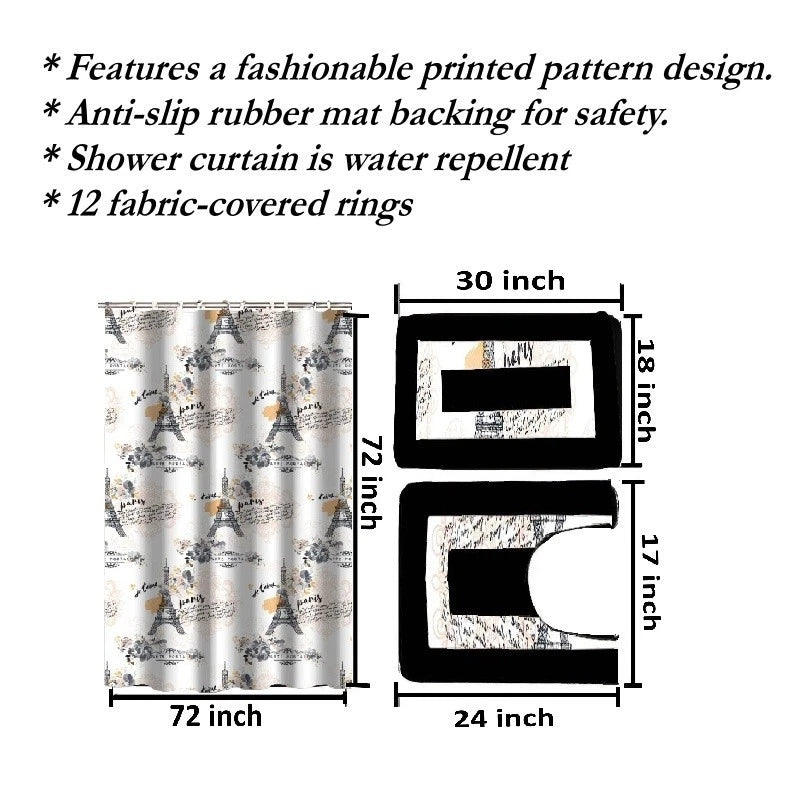 15-Piece Bathroom Set, Fabric Shower Curtain, 2 Non-Slip Rugs - Image 2
