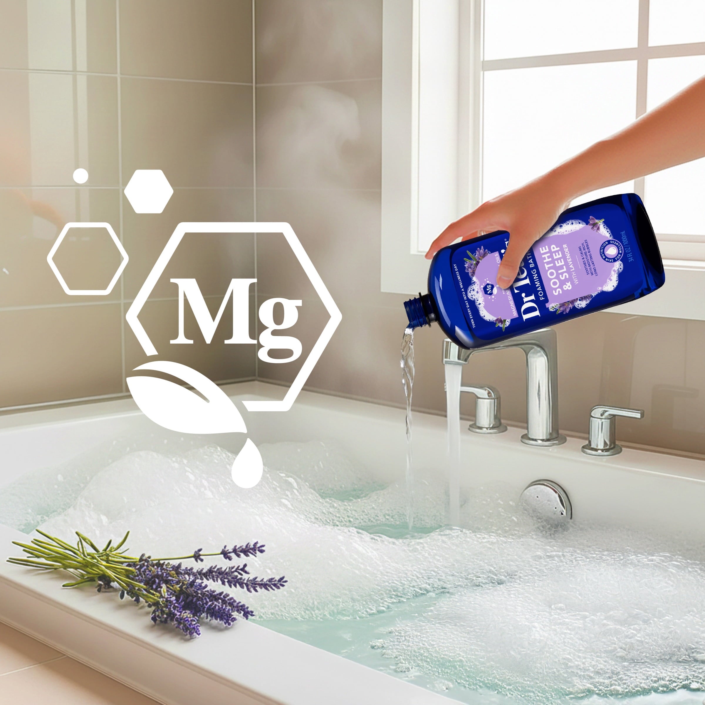 Dr Teal's Foaming Bath with Pure Epsom Salt, Soothe & Sleep with Lavender, 34 fl oz - Image 4