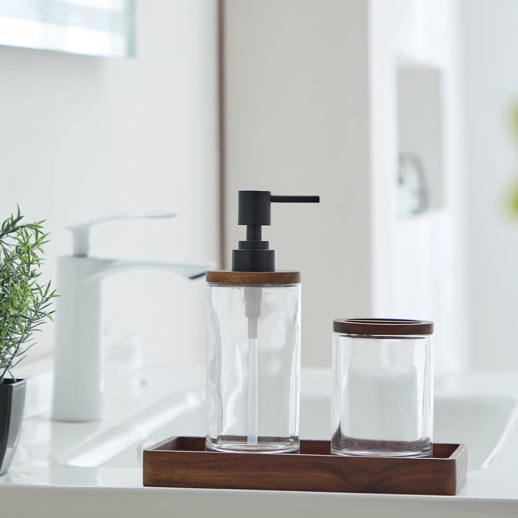 Acacia Wood Accented Glass Toothbrush Holder - Image 4
