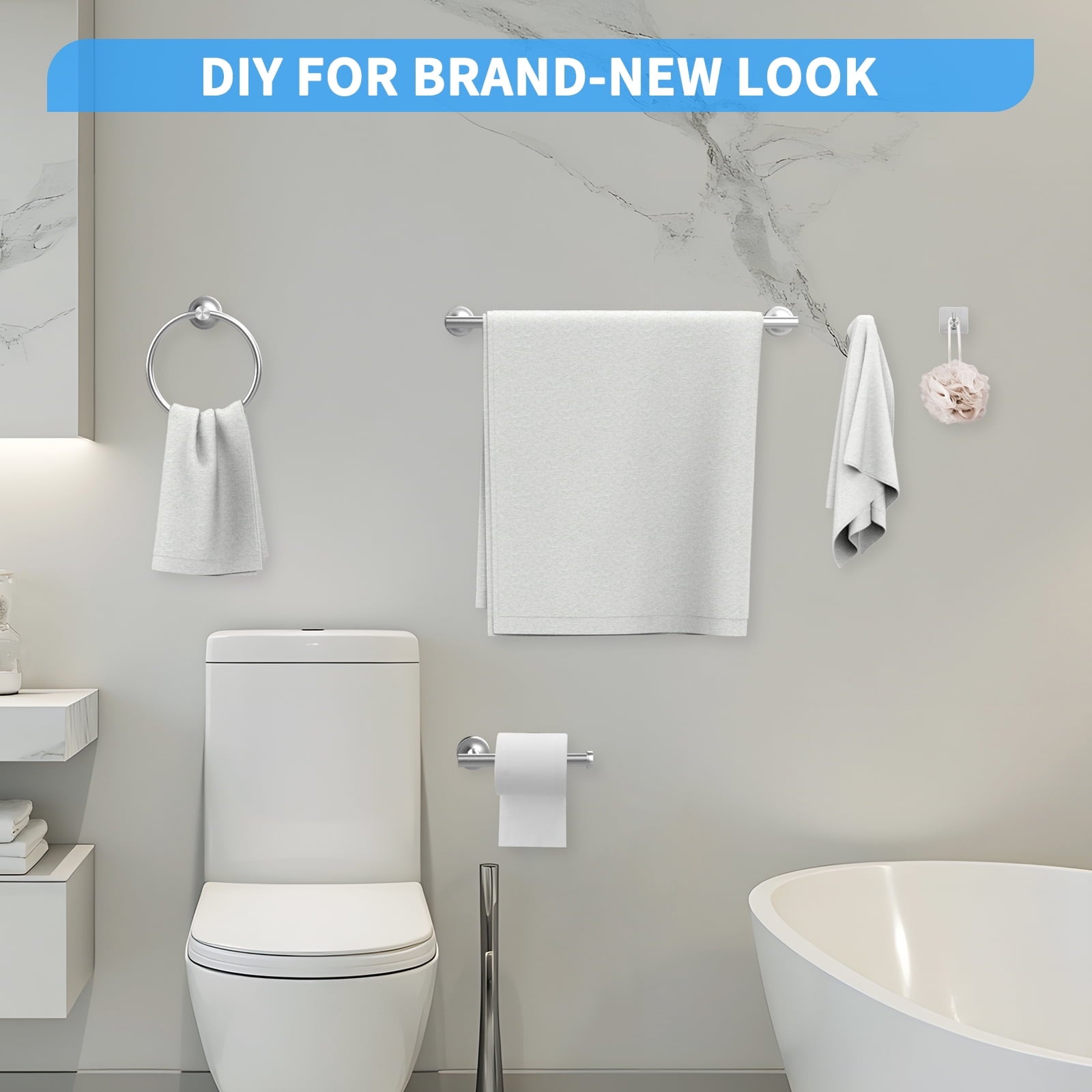 7 Pcs Hardware Set for Bathroom, Stainless Steel Accessories, Includes 24" Towel Bar, Toilet Paper Holder, Towel Ring... - Image 4