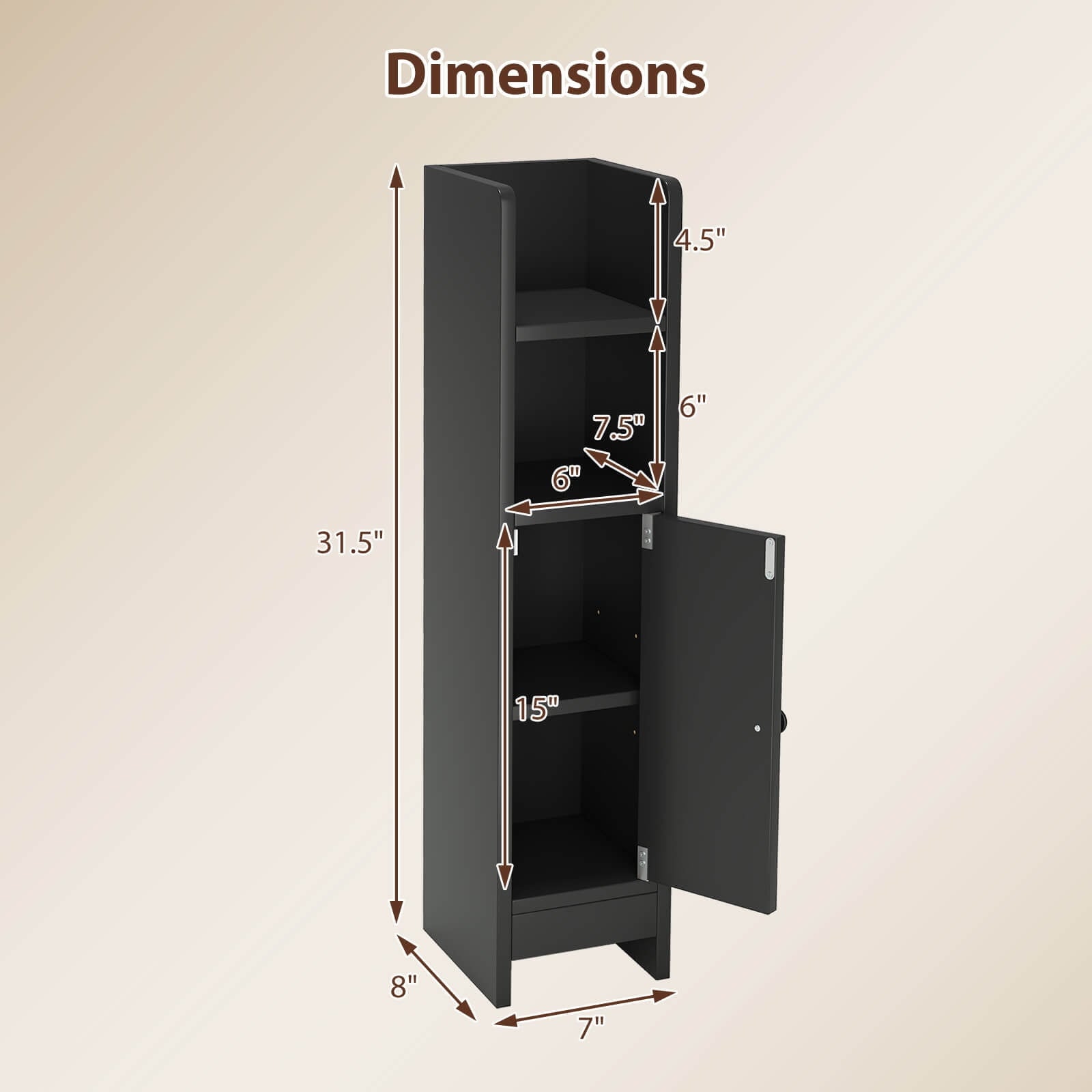 Bathroom Storage Cabinet with Adjustable Shelf 1 Door & 2 Open Shelves Living Room Black - Image 3