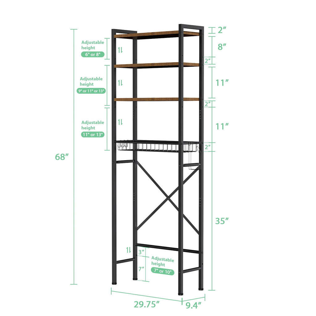 The Toilet Storage Shelf, 4-Tier Wooden Bathroom Organizer Adjustable Saver Space Rack with Toilet Paper Holder, Vint... - Image 6