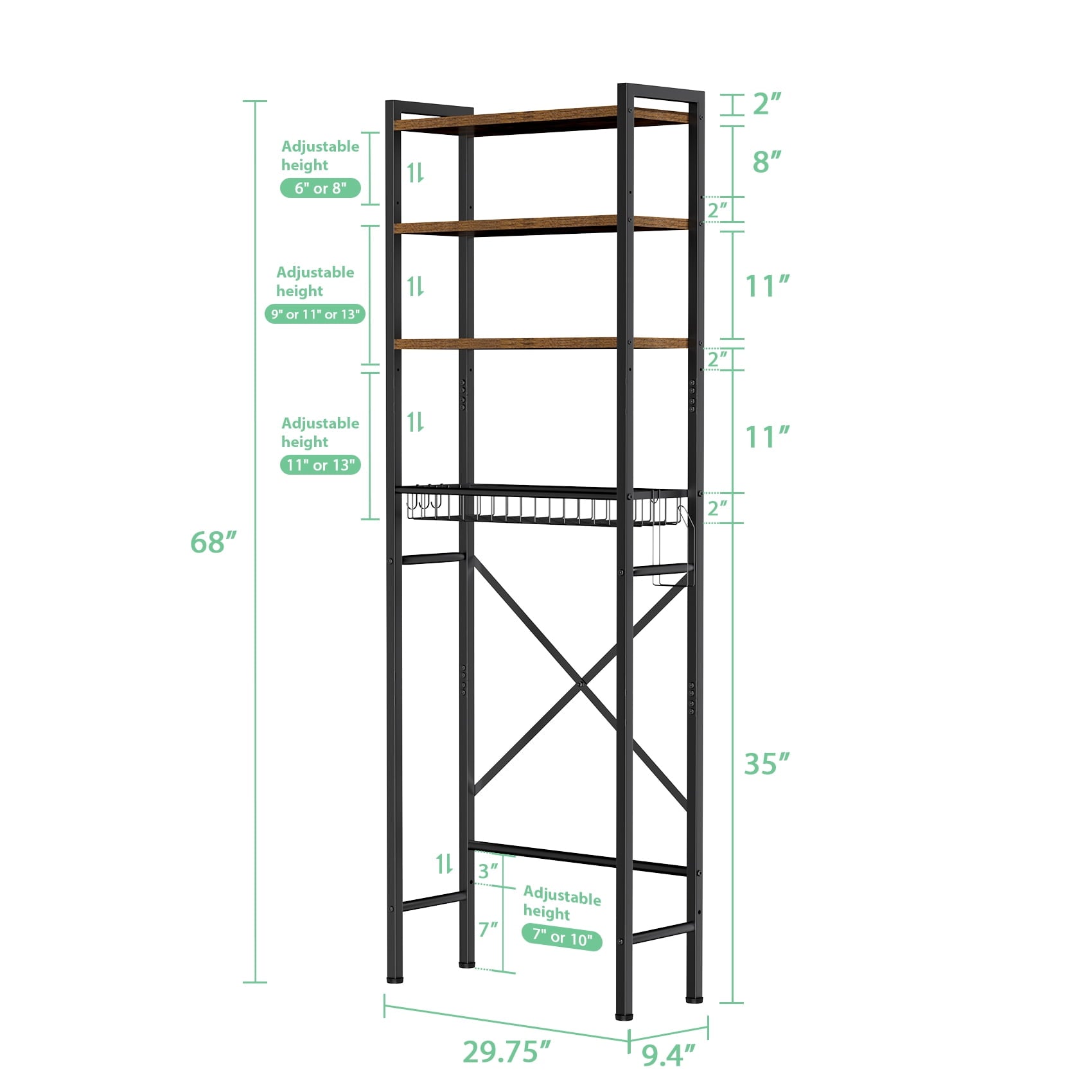 The Toilet Storage Shelf, 4-Tier Wooden Bathroom Organizer Adjustable Saver Space Rack with Toilet Paper Holder, Vint... - Image 6