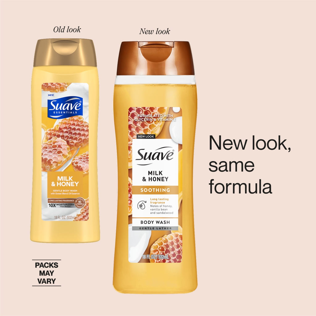 Suave Milk & Honey Moisturizing Body Wash with Glycerin & Vitamin E, 18 FL OZ - Image 3