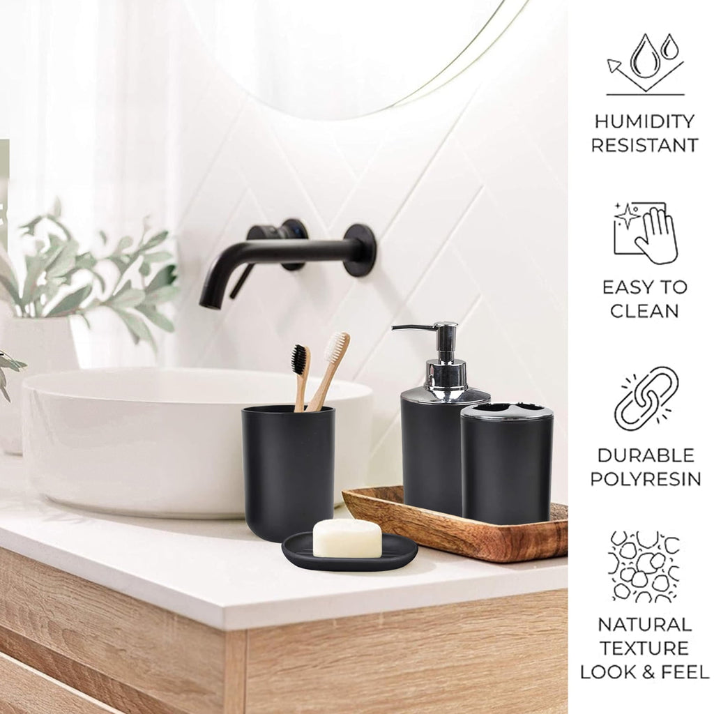 6 Plastic Bathroom Linen & Accessory Set, Black - Image 2
