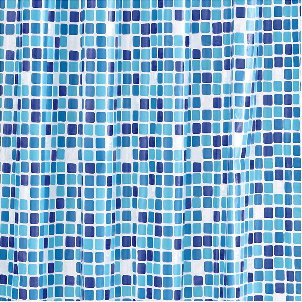 Mainstays Shower Curtain Set: Blue PEVA Curtain with 12 Roller Shower Hooks, Mosaic Medallion Design - Image 4