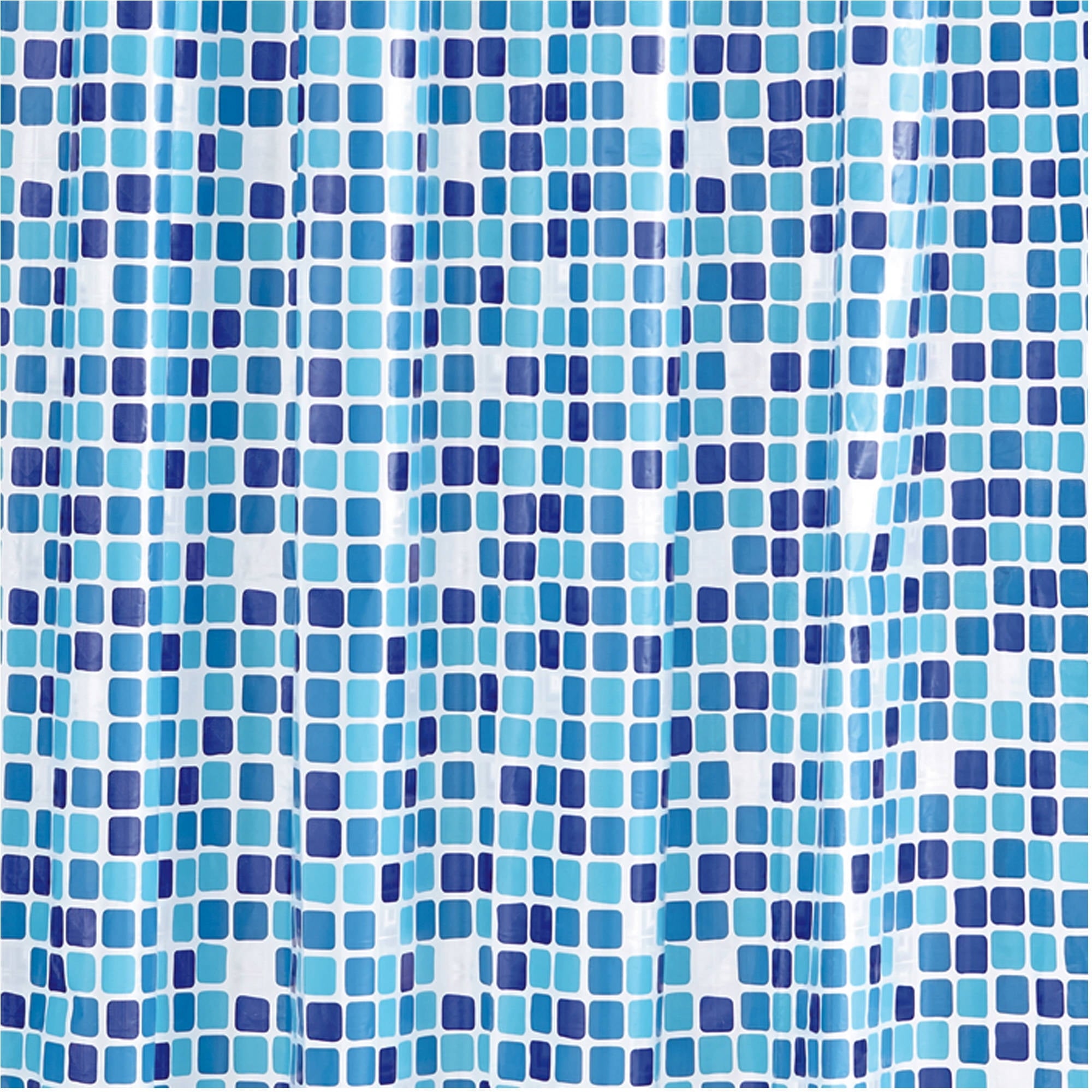 Mainstays Shower Curtain Set: Blue PEVA Curtain with 12 Roller Shower Hooks, Mosaic Medallion Design - Image 4