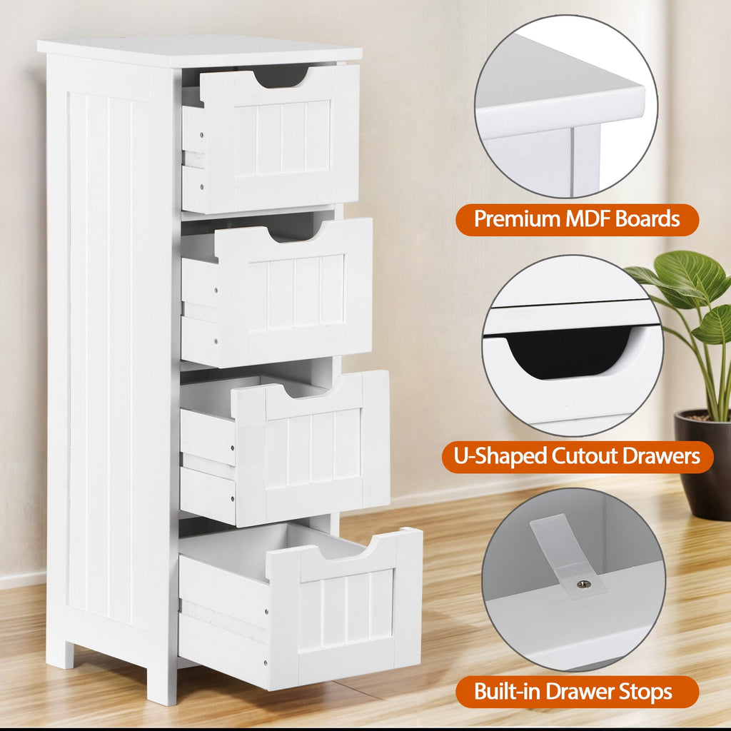 4 Small Bathroom Storage Cabinet Floor Side Cabinet, White - Image 2
