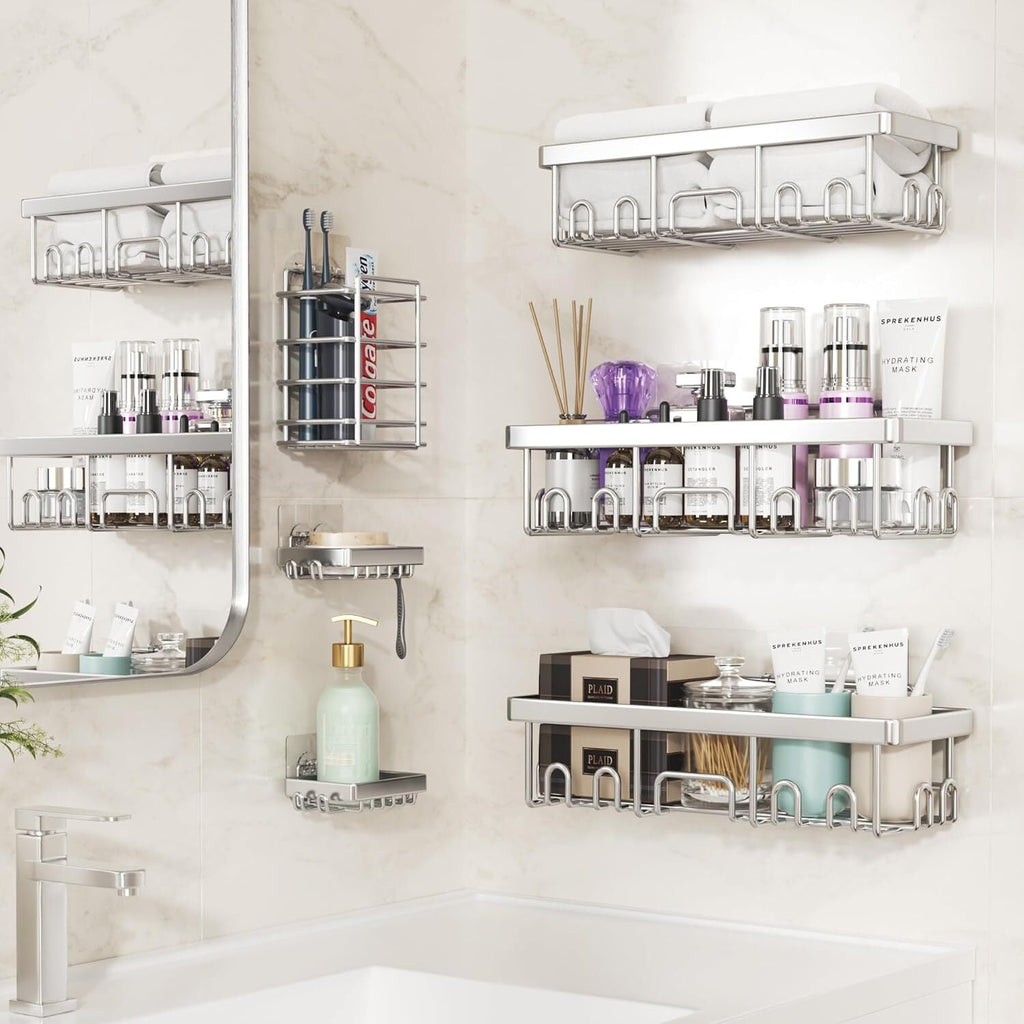 Veken Rustproof Shower Caddy 6-Pack, Ideal for Gift, Large Wall Mounted Rack, Bathroom Shelves Over Toilet, Organizer Storage Accessories wi - Image 2