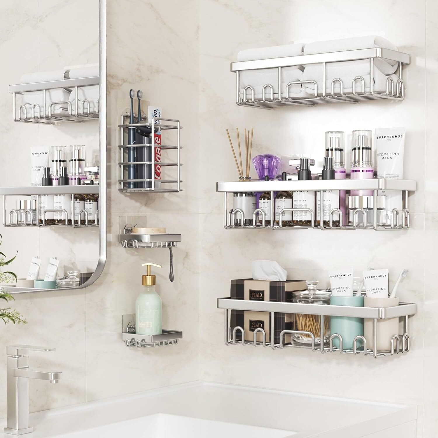 Veken Rustproof Shower Caddy 6-Pack, Ideal for Gift, Large Wall Mounted Rack, Bathroom Shelves Over Toilet, Organizer Storage Accessories wi - Image 2