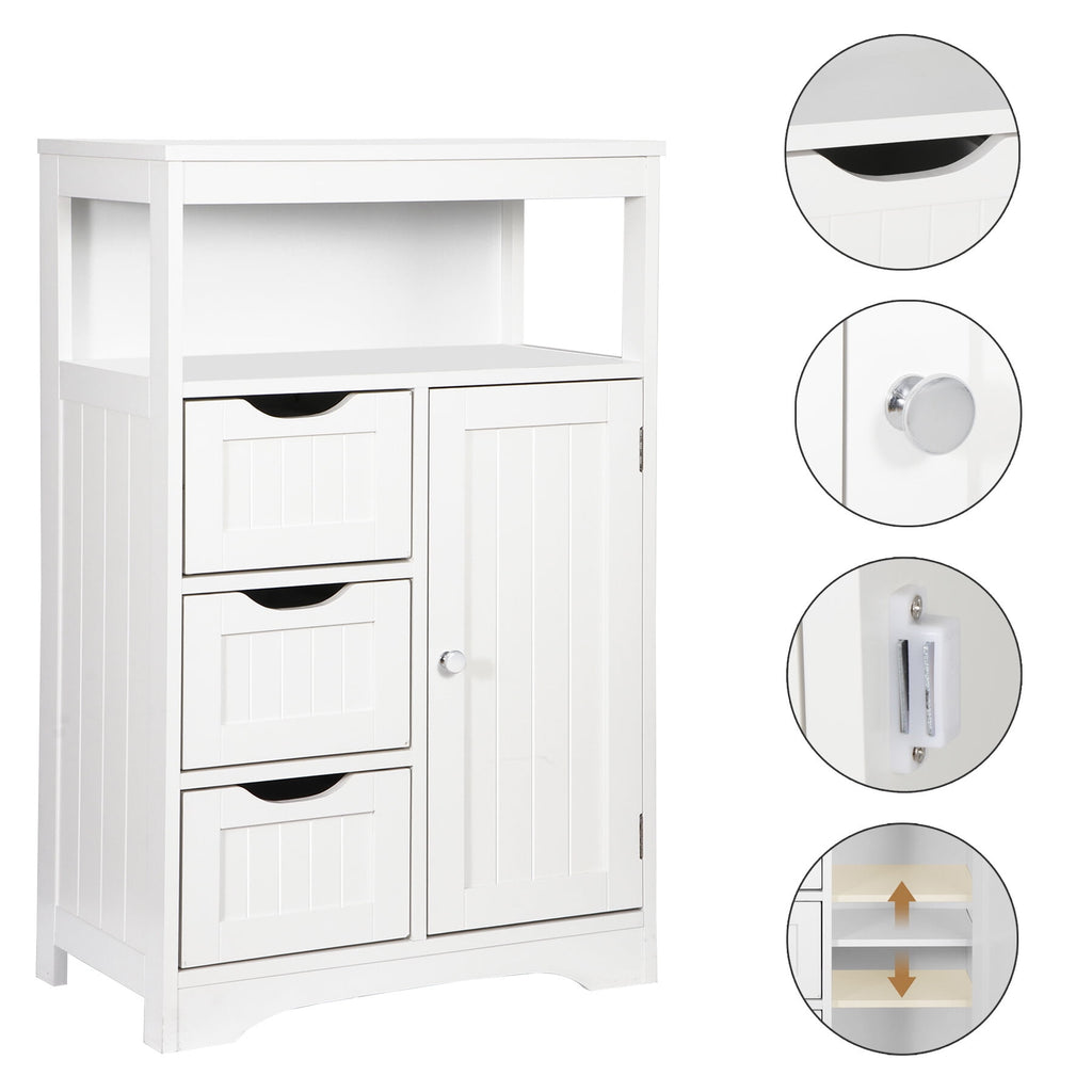 Bathroom Floor Storage Cabinet Modern White Wooden Kitchen Cupboard W/Adjustable Shelf & 3 Drawers - Image 3