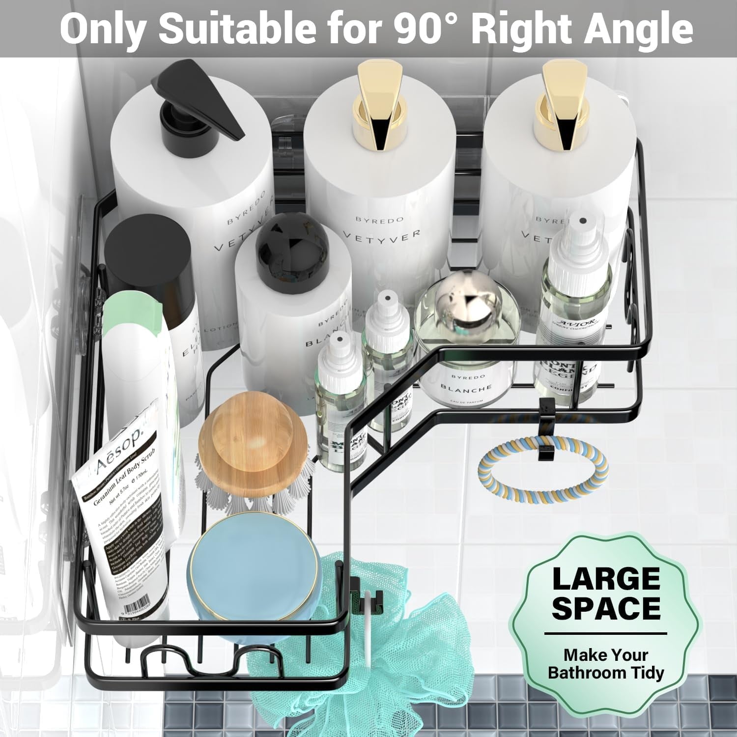 TINANA Corner Shower Caddy, 3 Pack Adhesive Shower Corner Organizer Shelves, Stainless Steel Shower Storage Rack with Hooks, Toothpaste & So - Image 3
