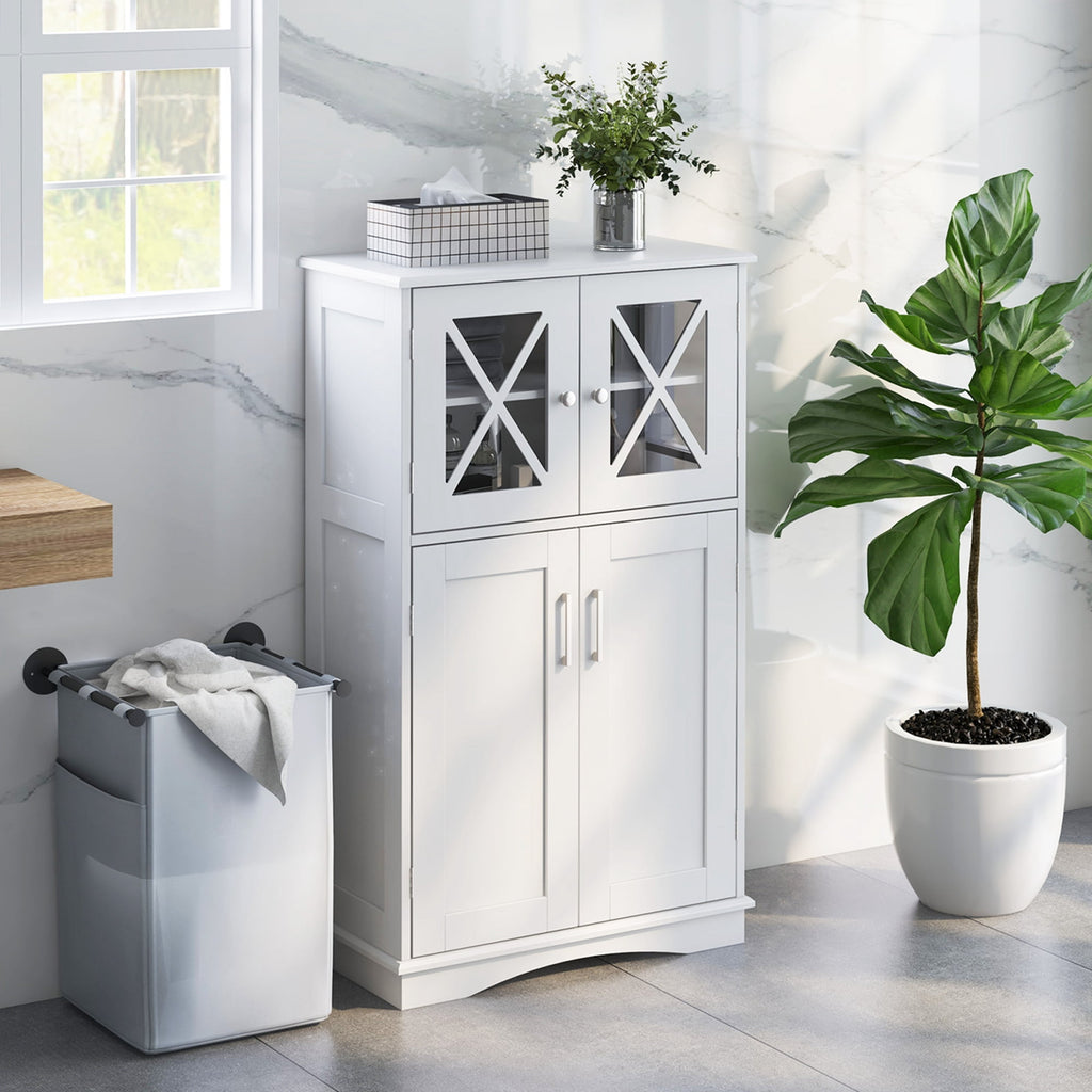Bathroom Storage Cabinet Linen Storage Cabinet with Doors and Adjustable Shelves White - Image 4