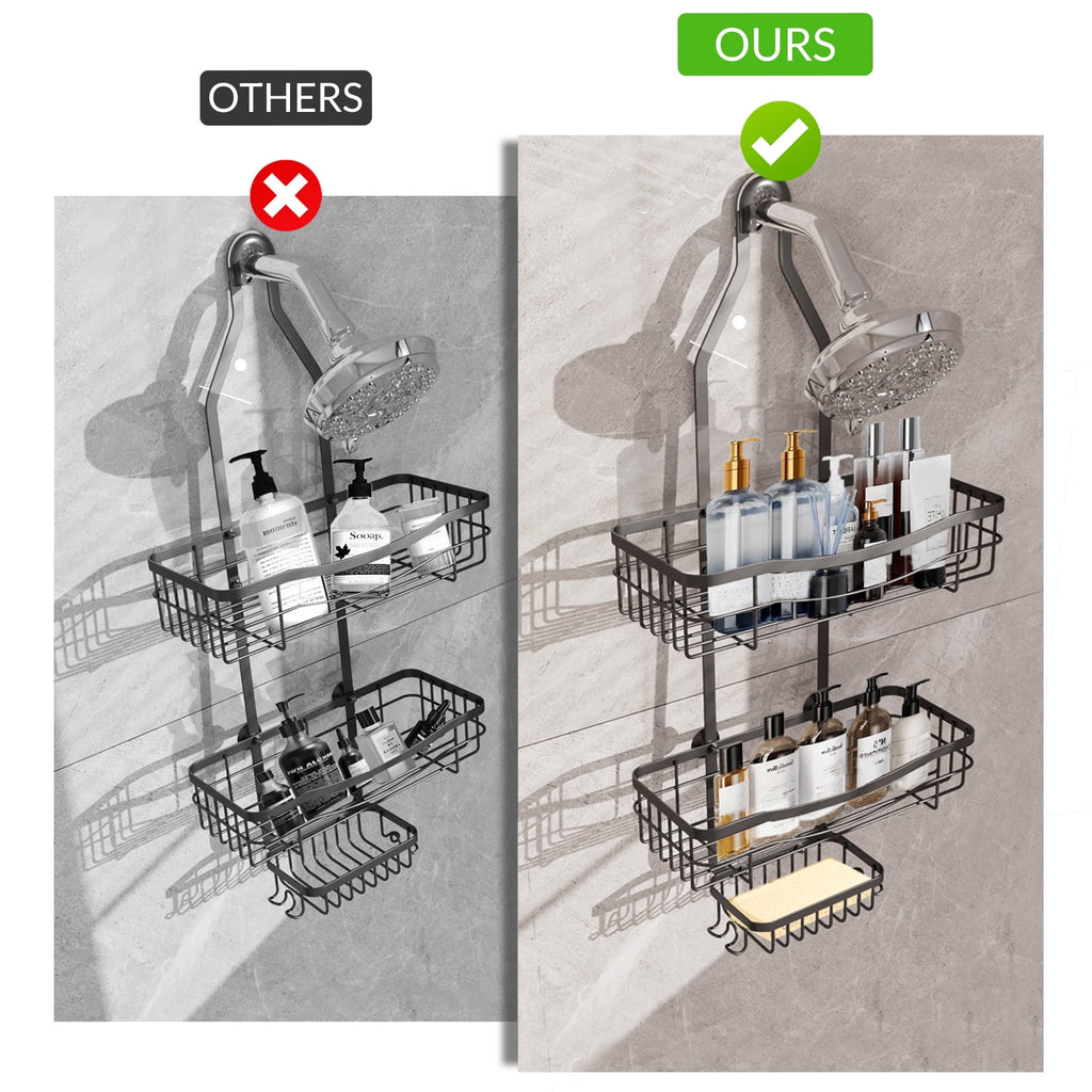Shower Caddy, 3 Shelves Large Capacity Shower Caddy Over Shower Head, Rustproof, No Drilling,Black - Image 4