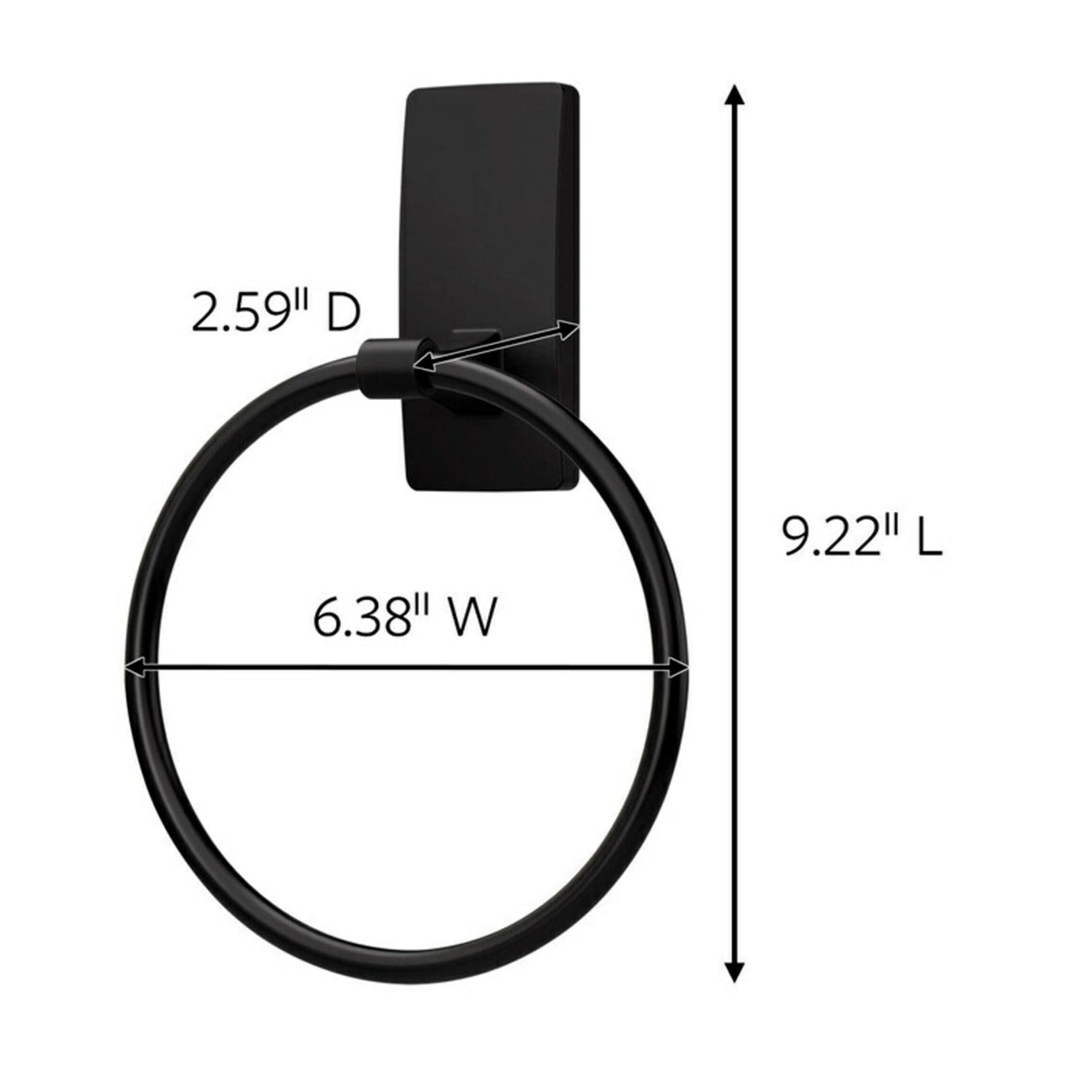 Black Towel Ring, 1 Towel Ring, Holds 5 lbs, 2 Strips, Adhesive Mount - Image 2