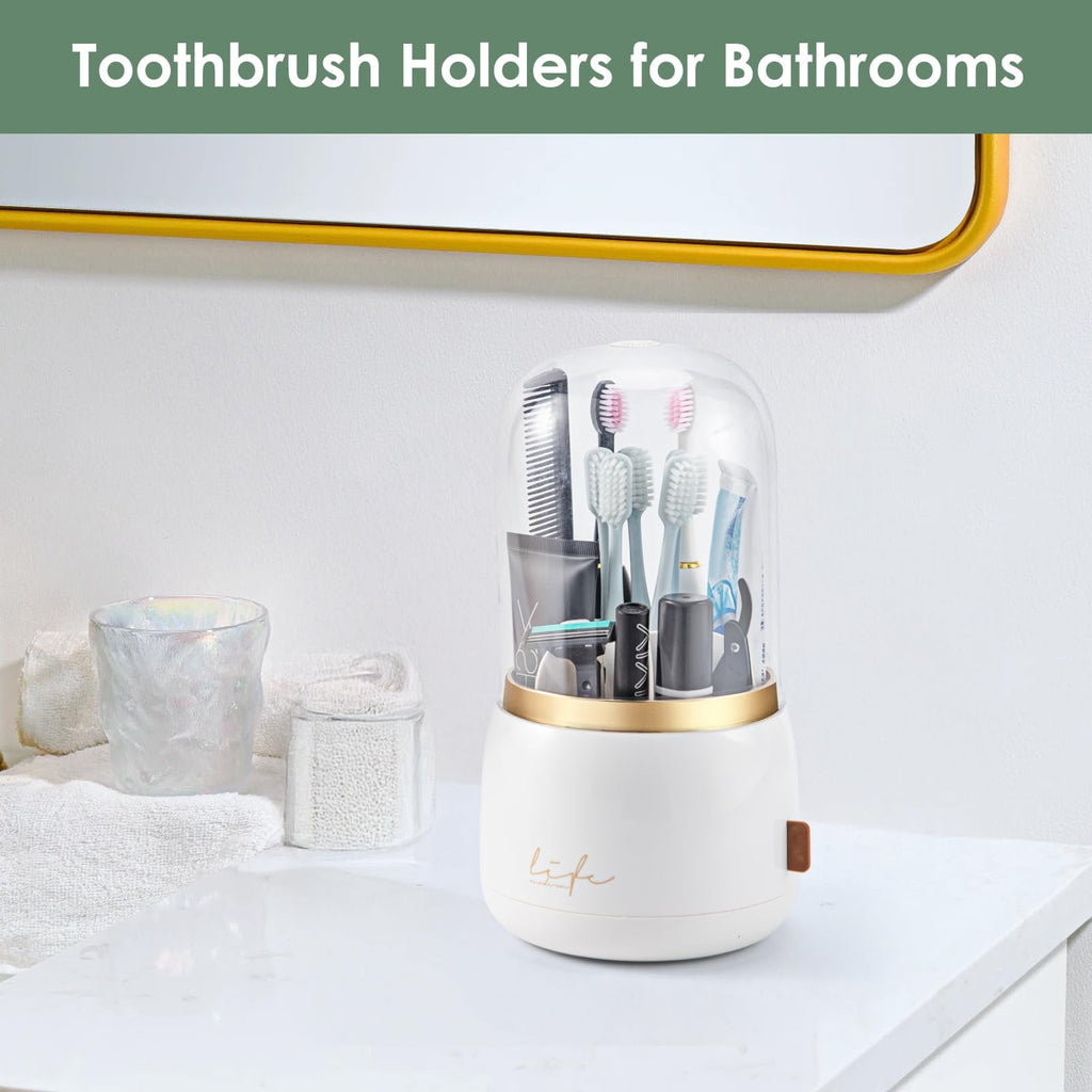 with Cover for Bathrooms 360 Rotating 7-Slot Organizer and Toothpaste Stand, Covered with Drain for Bathroom Countert... - Image 4