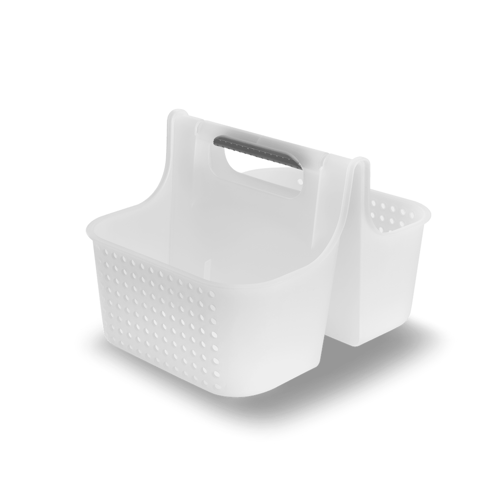 madesmart 2-Compartment Soft Grip Shower Tote for Bathroom Organization, Plastic Storage Shower Caddy Bucket, Large, Frost - Image 2