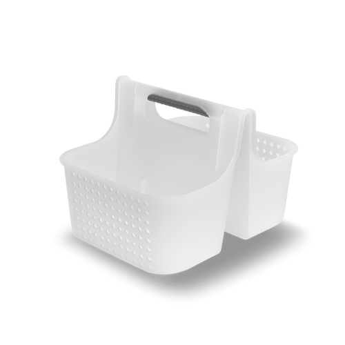 madesmart 2-Compartment Soft Grip Shower Tote for Bathroom Organization, Plastic Storage Shower Caddy Bucket, Large, Frost - Image 2