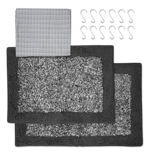 15-Piece Grey Blocks Bathroom Set Geometric Shower Curtain, Bath Rugs & Hooks, Modern Washable Design - Image 2