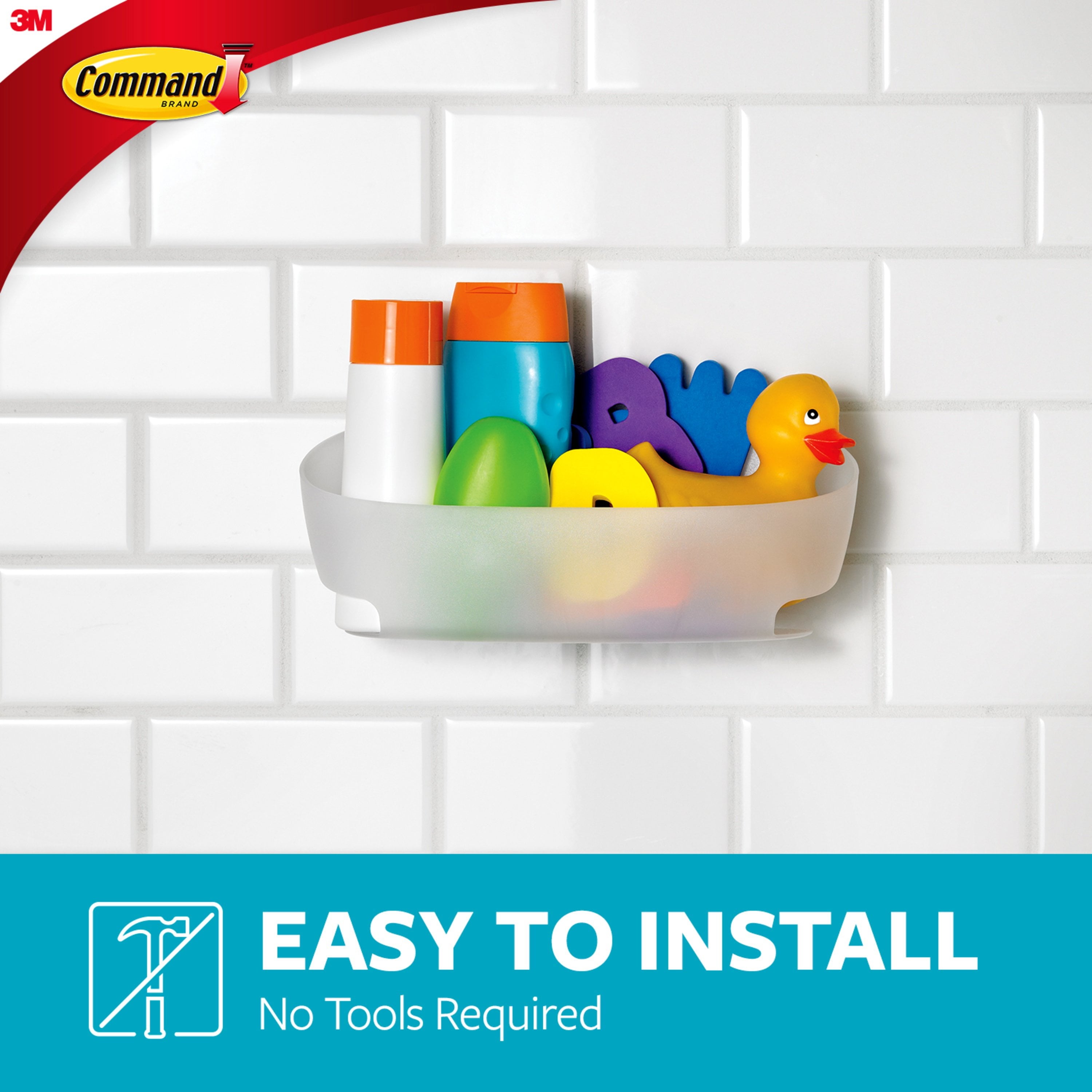 Command Shower Caddy, Frosted, Large, 1 Caddy, 4 Mounting Bases, 4 Large Strips/Pack - Image 5