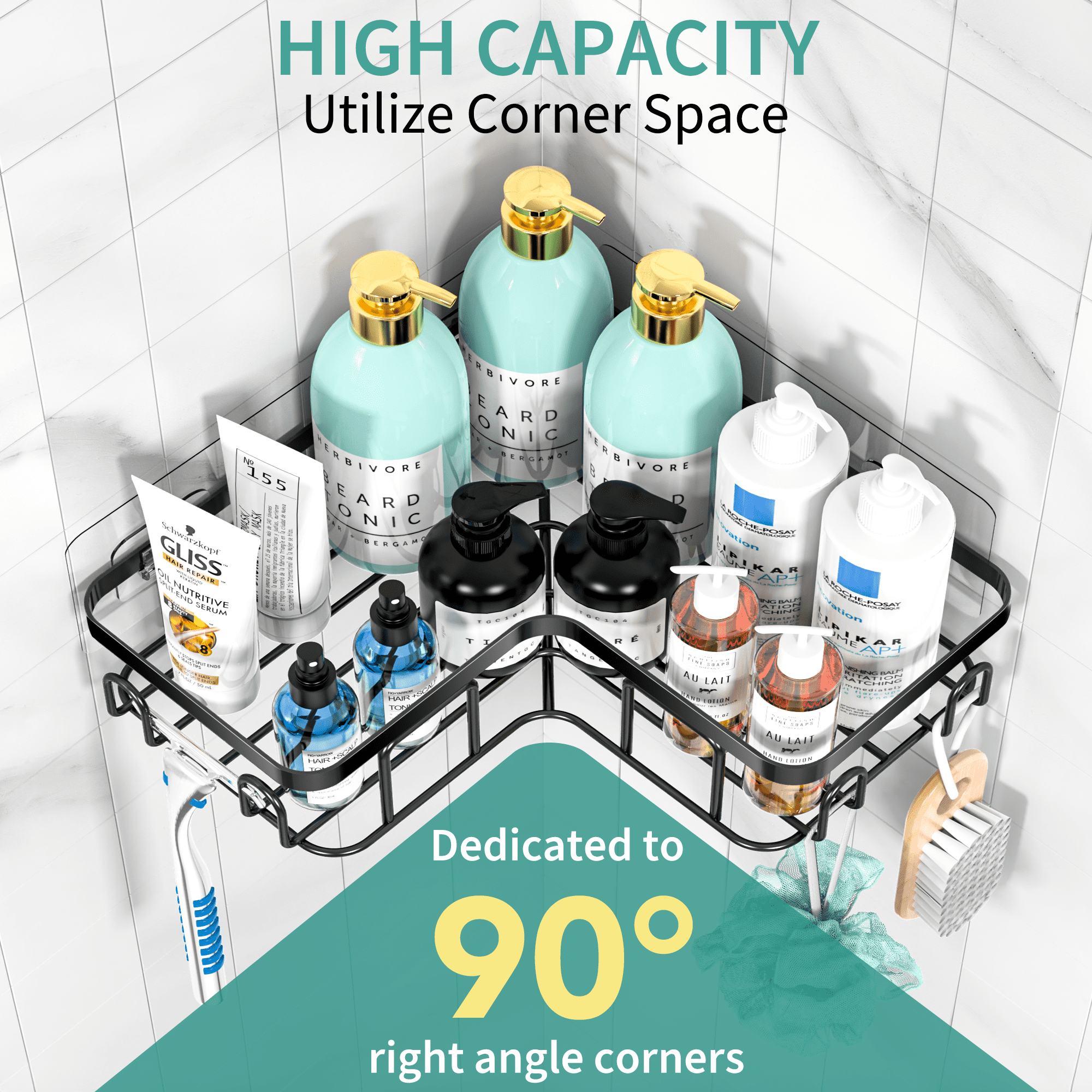 3 Pack Corner Shower Caddy,Adhesive Shower Caddy With Soap Holder And 20 Hooks, Rustproof Stainless Steel Shower Orga... - Image 5