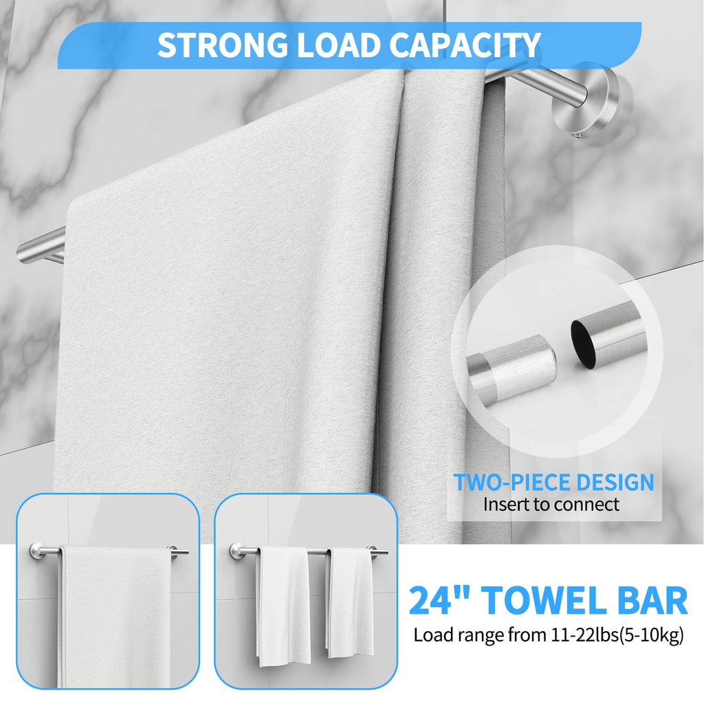 7 Pcs Hardware Set for Bathroom, Stainless Steel Accessories, Includes 24" Towel Bar, Toilet Paper Holder, Towel Ring... - Image 6