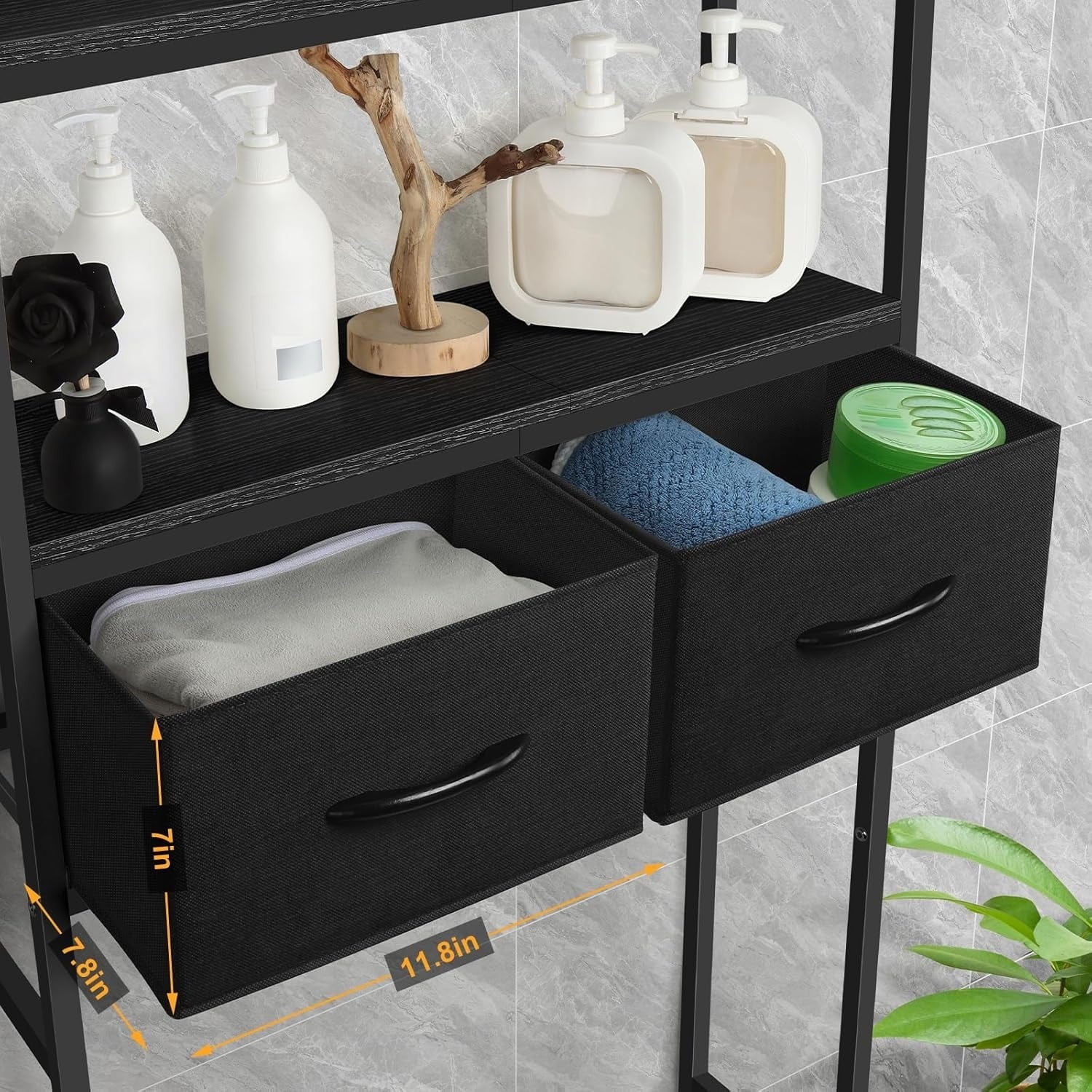 3-Tier Shelf with Storage Baskets, The Storage Cabinet, 3-Tier Bathroom Organizer with Fabric Drawers & Hooks, Freest... - Image 2