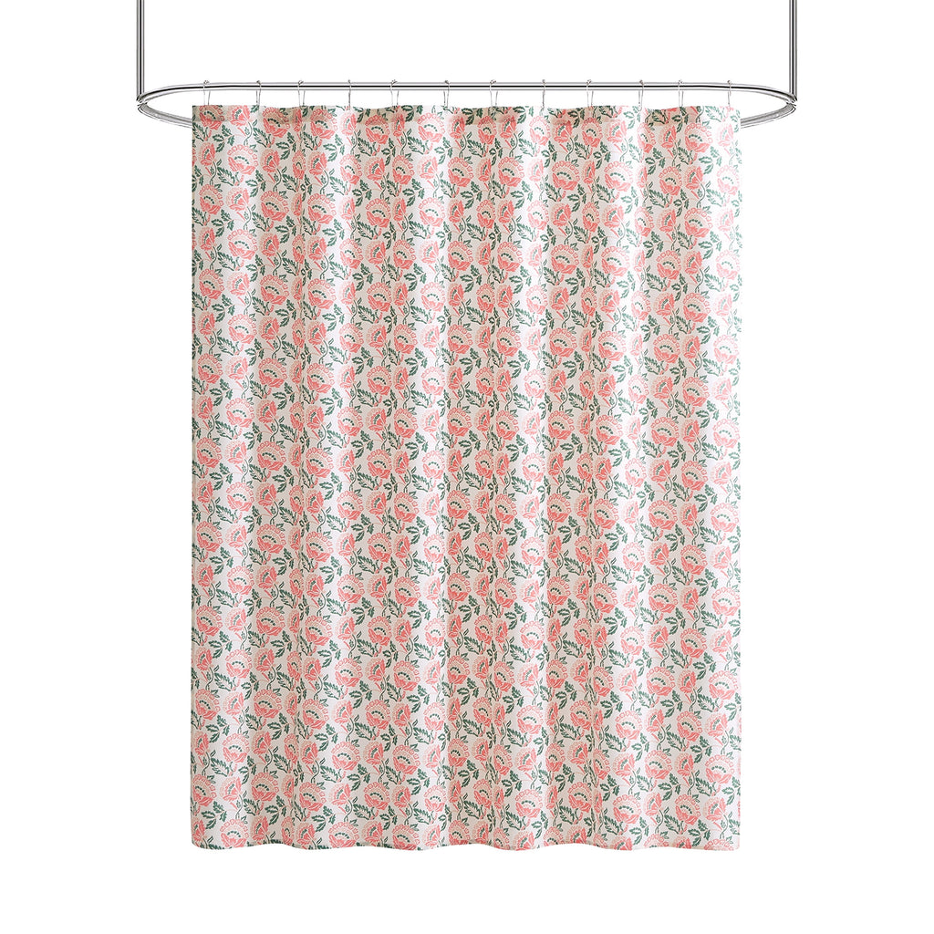 13 Piece Shower Curtain and Hook Set, 72 x 72, Coral - Image 2