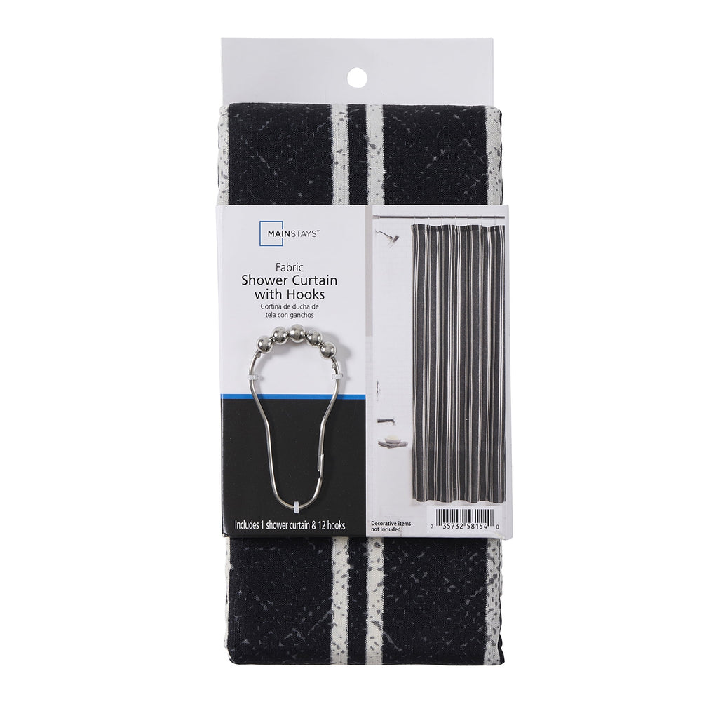 Mainstays Black Stripe 13 Piece Shower Curtain and Hook Set, 72 x 72, Black/White - Image 6