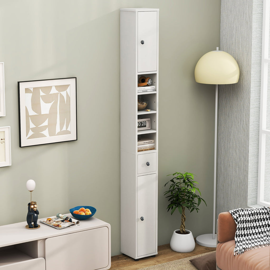 Bathroom Storage Cabinet Linen Tower w/ Drawer & Adjustable Shelves - Image 2