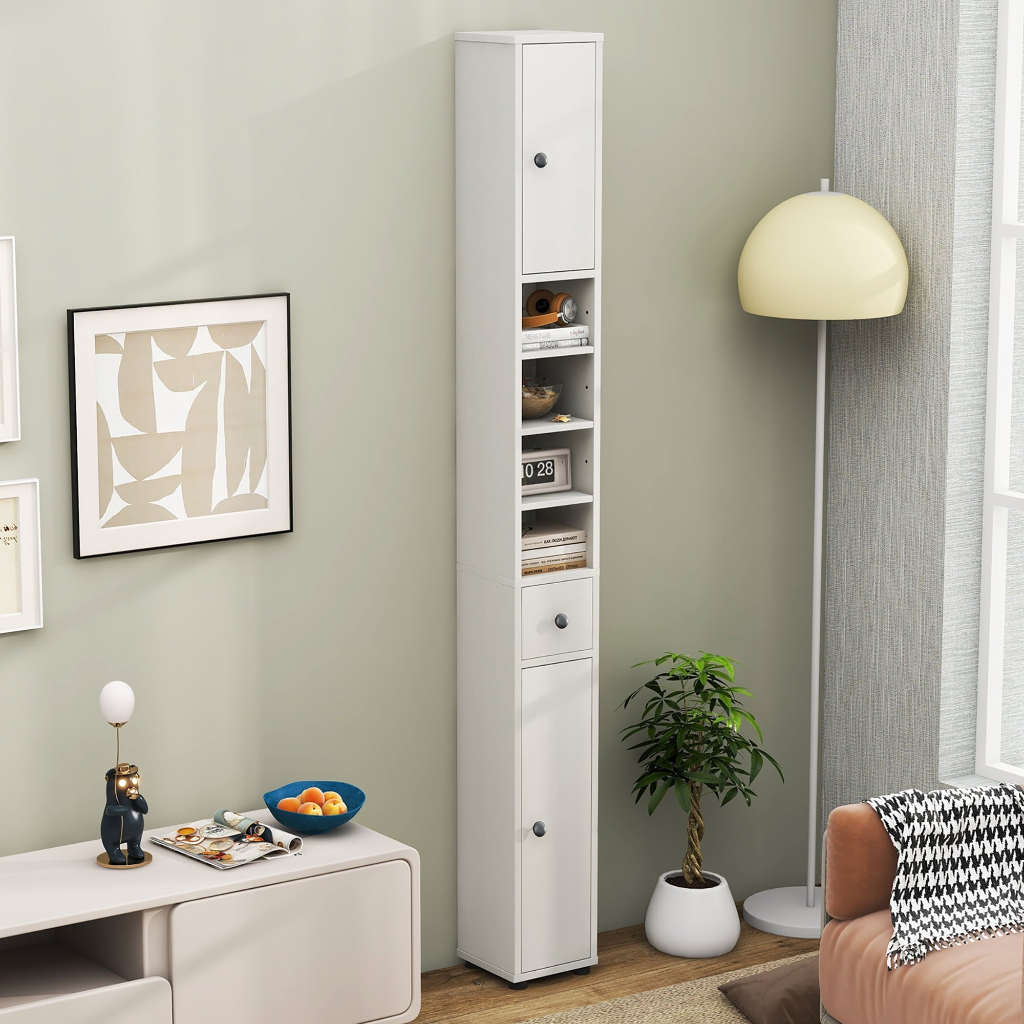 Bathroom Storage Cabinet Linen Tower w/ Drawer & Adjustable Shelves - Image 2