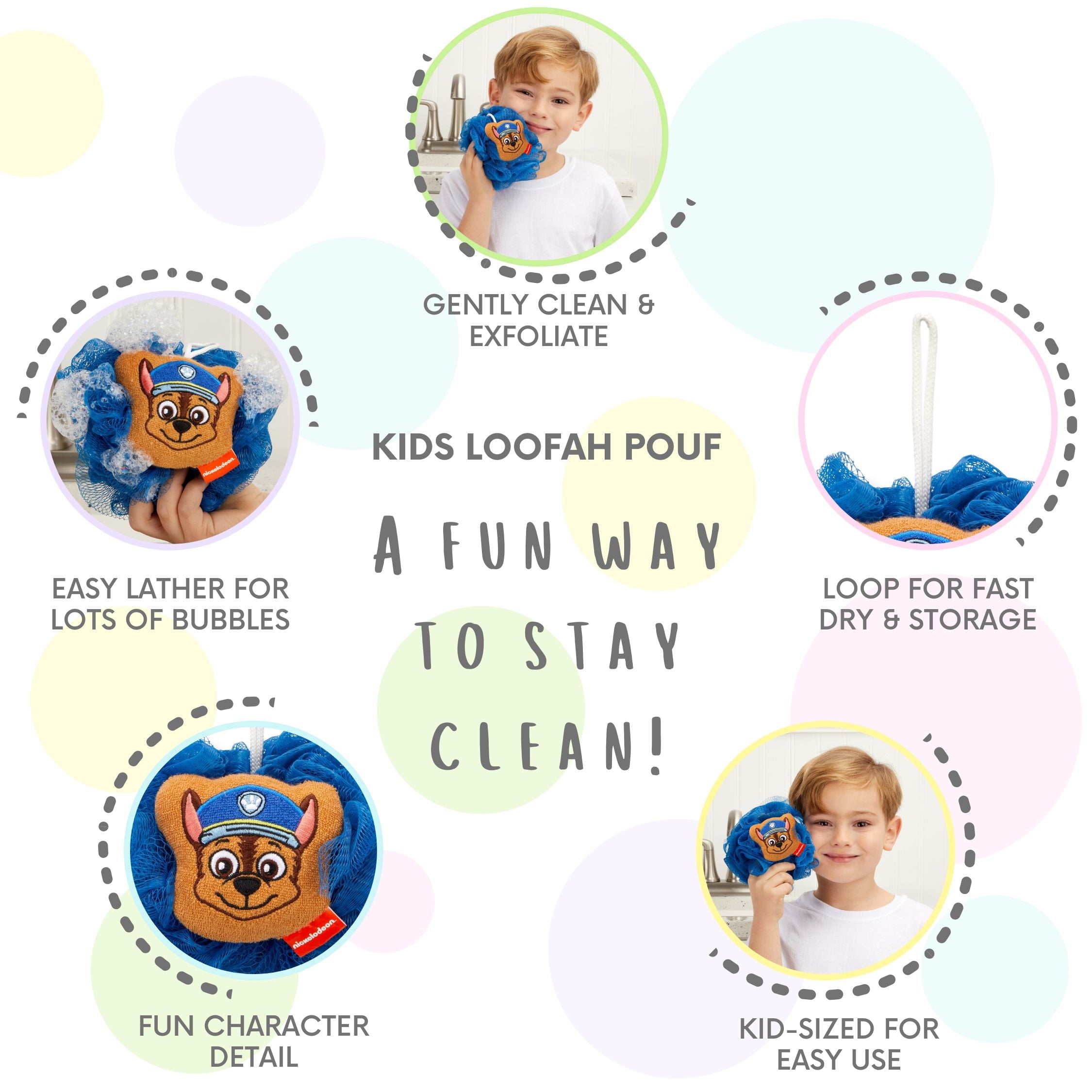 Kids Chase Bath Loofah Pouf, Blue - Image 4