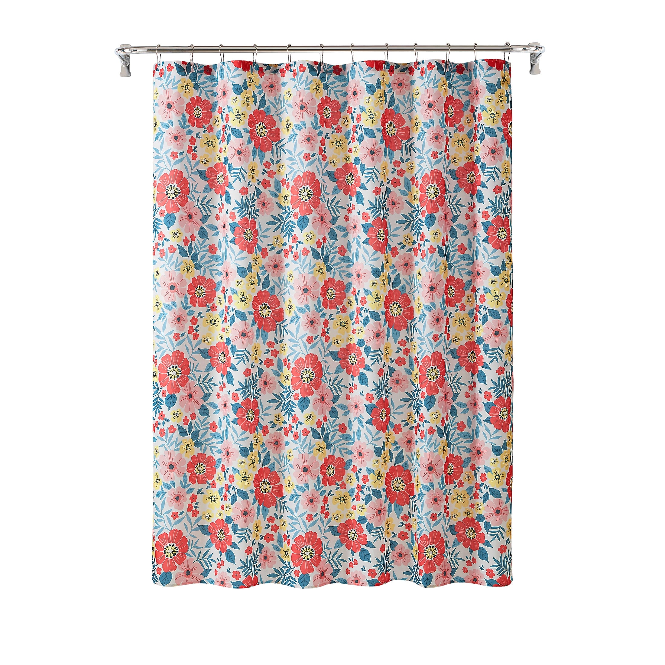 14-Piece Pink Floral Shower Curtain Set 72" x 72" Faux Linen Fabric, Waterproof Liner & Metal Hooks, Machine Washable - Image 2
