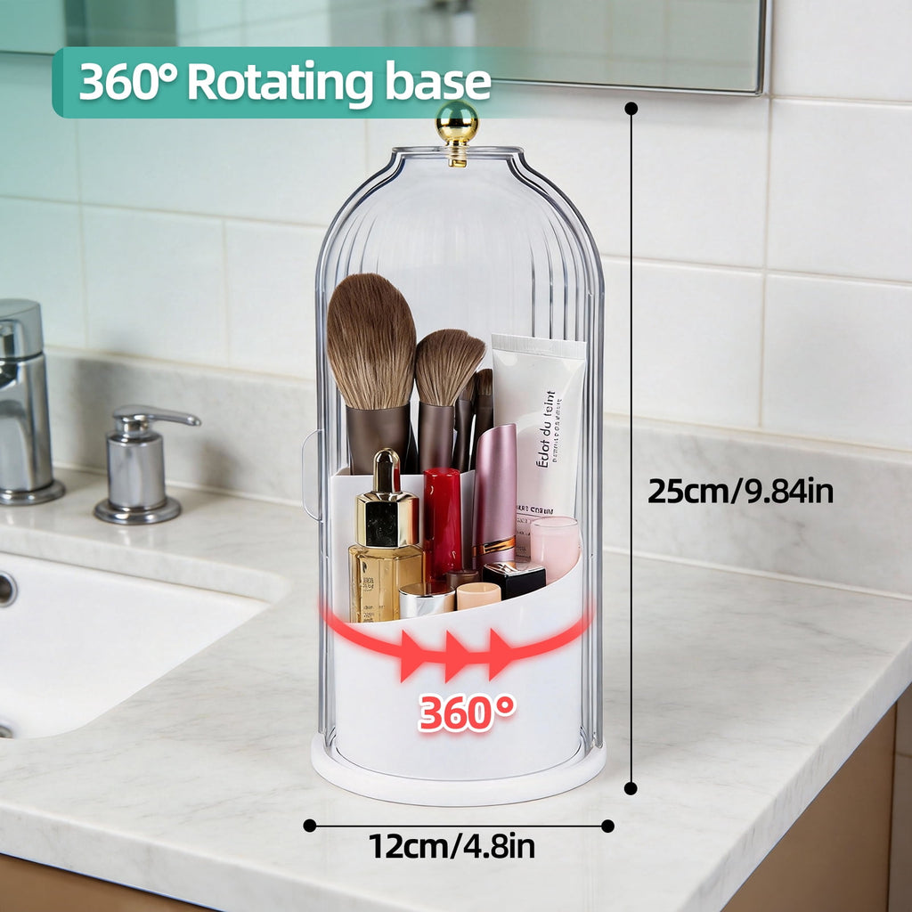 with Sliding Lid, Rotating 3 Slots Bathroom Organizer Countertop, Tooth Brush Toothpaste Holder Bathroom Counter Stan... - Image 3