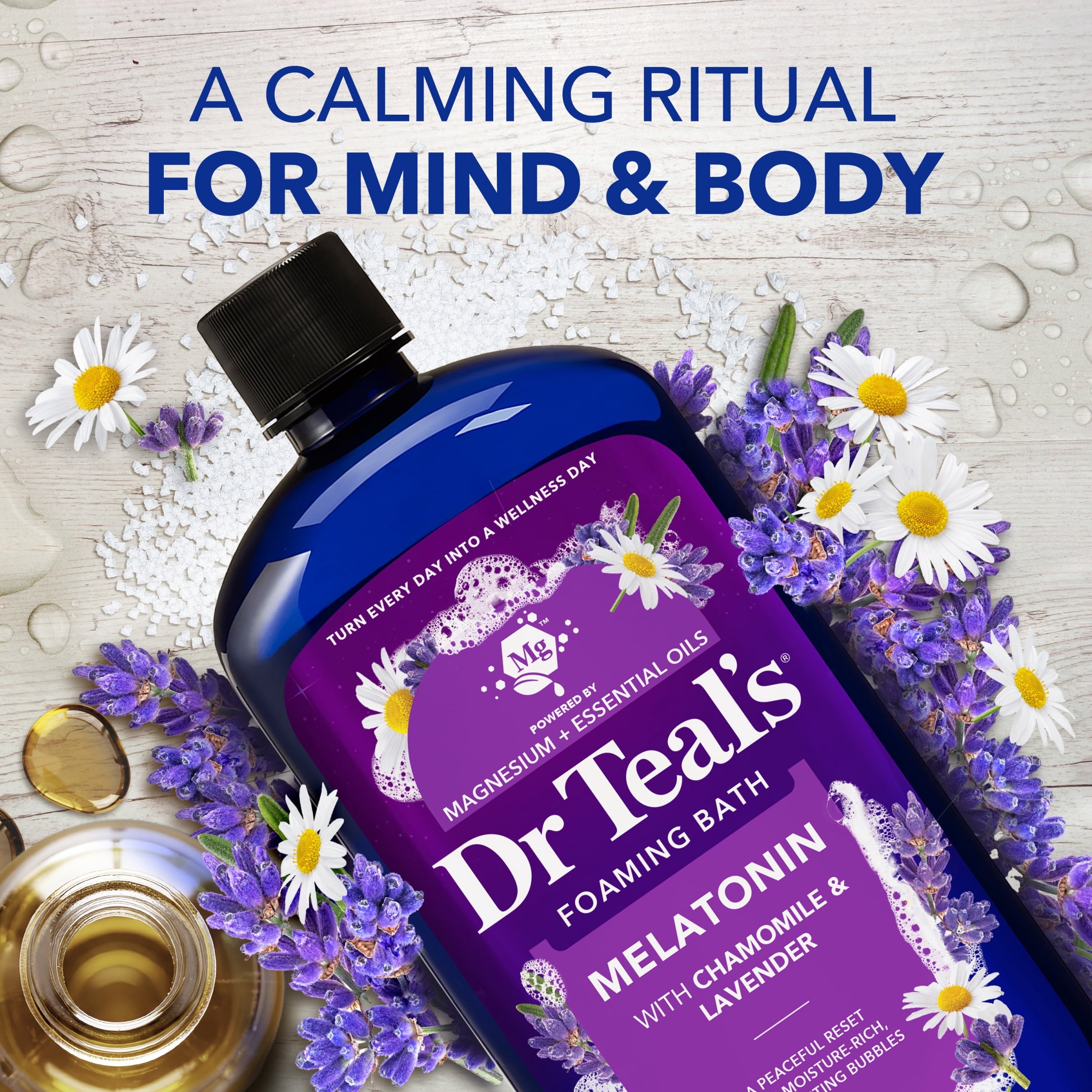 Dr Teal's Foaming Bath, Sleep Bath with Melatonin, Lavender & Chamomile Essential Oils, 34 fl oz. - Image 3