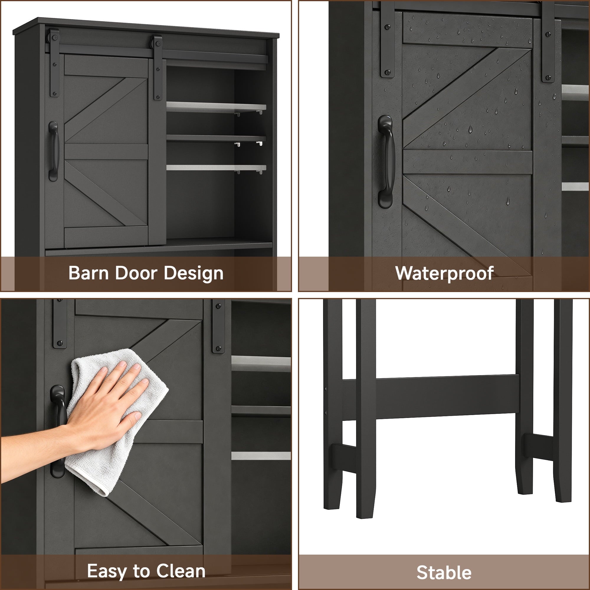 Over the Toilet Storage Cabinet, Bathroom Space Saver Organizer with Sliding Barn Door, Anti-Tipping Design, Waterproof, Adjustable Shelves - Image 3