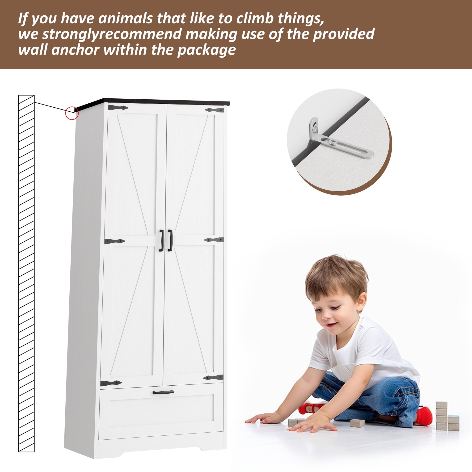 Walsunny Bathroom Floor Storage Cabinets with Doors Shelves Drawer Freestanding Wooden Cabinet Organizer for Laundry Room Bathroom White - Image 3