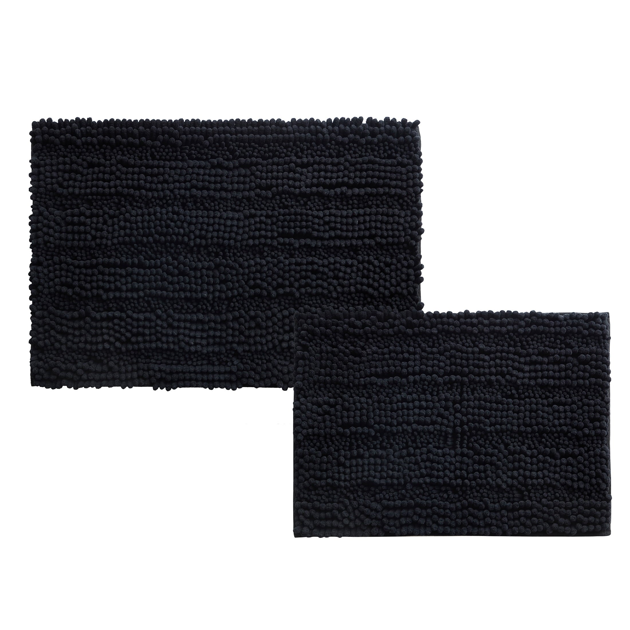 Black Chenille Polyester Bath Rug Set, 2-Piece - Image 4