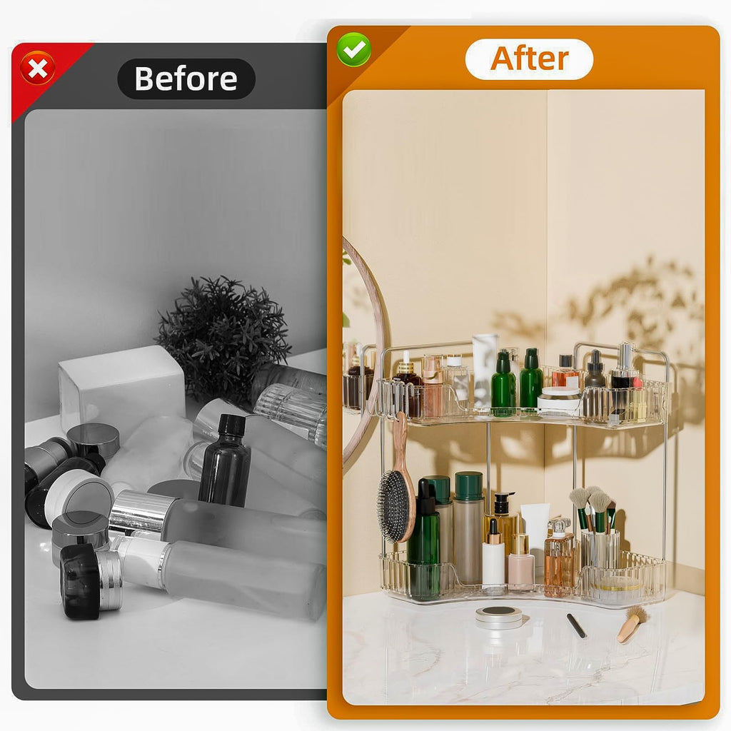 2 Bathroom Counter Organizer Countertop,Plastic Bathroom Counter Organizer, Vanity Tray Sink Shelf with Hooks, for Ma... - Image 5