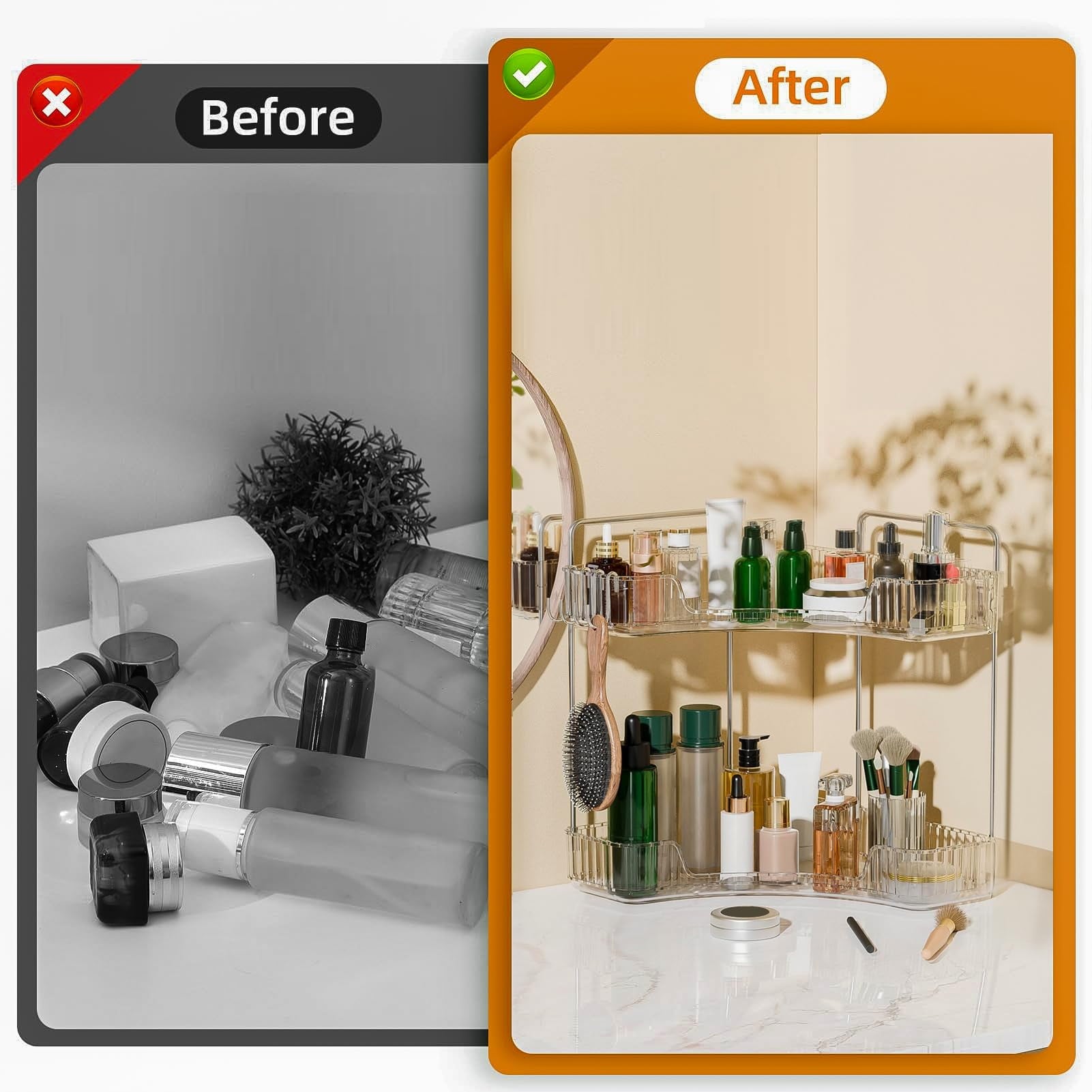 2 Bathroom Counter Organizer Countertop,Plastic Bathroom Counter Organizer, Vanity Tray Sink Shelf with Hooks, for Ma... - Image 5