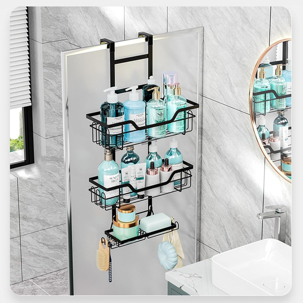 3-Tier Over The Door Shower Caddy, Large Capacity Hanging Bathroom Organizer, Space Saving Storage Rack for Shampoo Conditioner Body Wash - Image 4