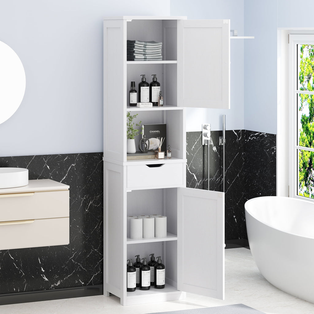 Walsunny Bathroom Storage Cabinet 64" Tall Narrow Wooden Bath Cabinet with Doors Shelves Drawer White - Image 6