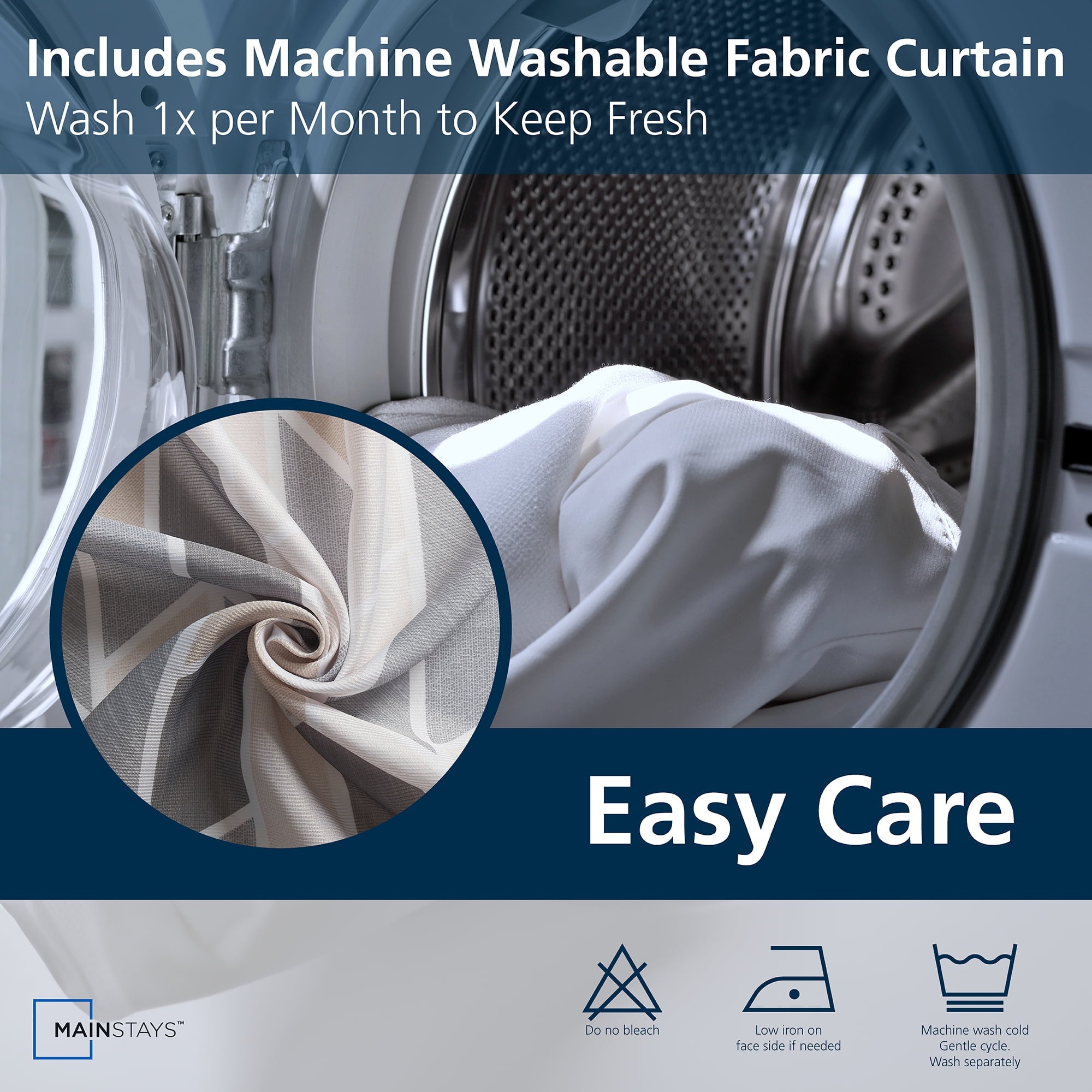 14 Piece Fabric Shower Curtain Set, Liner & Hooks, Natural Geometric 72" x 72" - Image 3