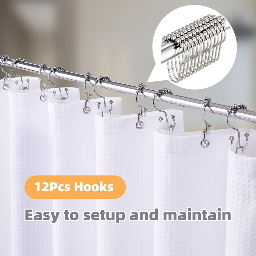 Shower Curtain and Liners Sets with Hooks, Mildew-Resistant Thick Bathroom Curtain Set, 72" x 72", White - Image 3