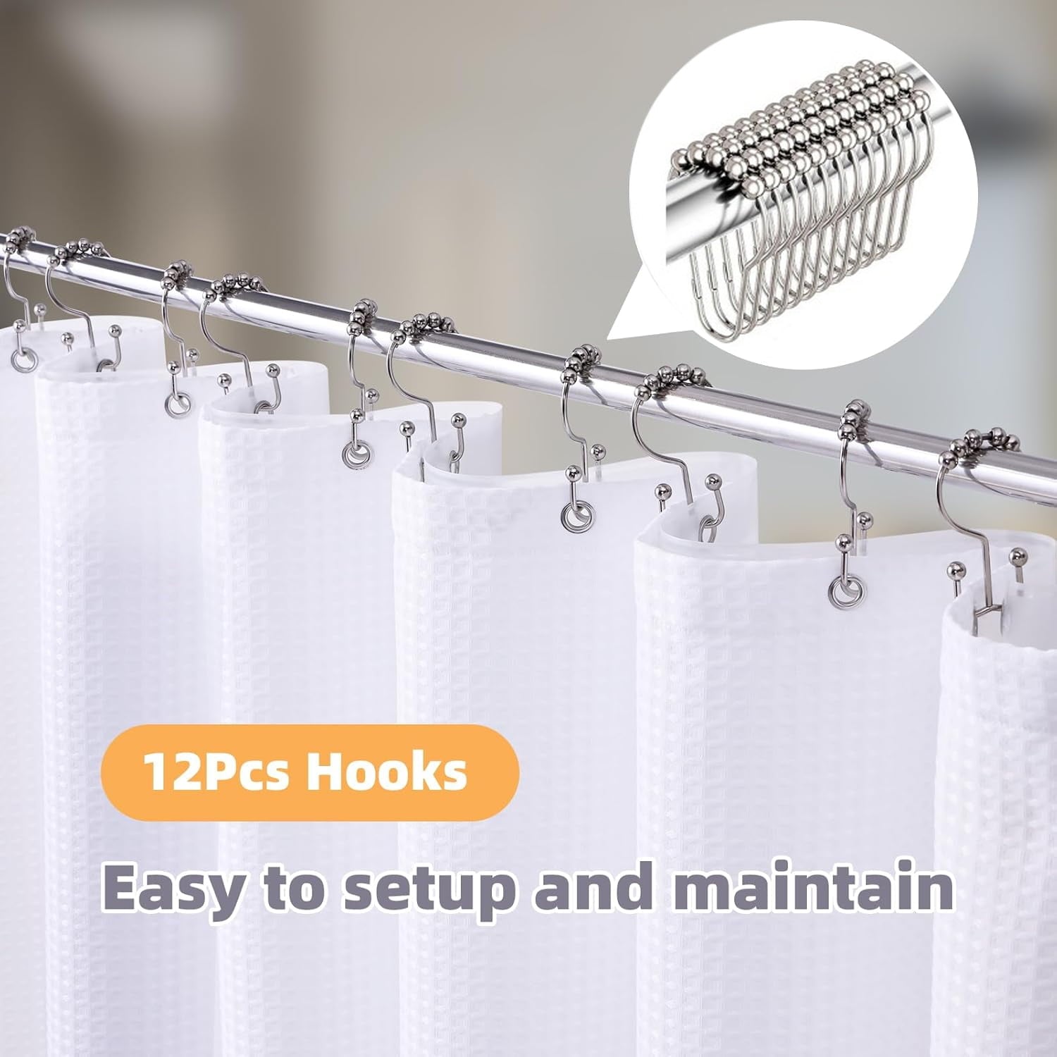 Shower Curtain and Liners Sets with Hooks, Mildew-Resistant Thick Bathroom Curtain Set, 72" x 72", White - Image 3
