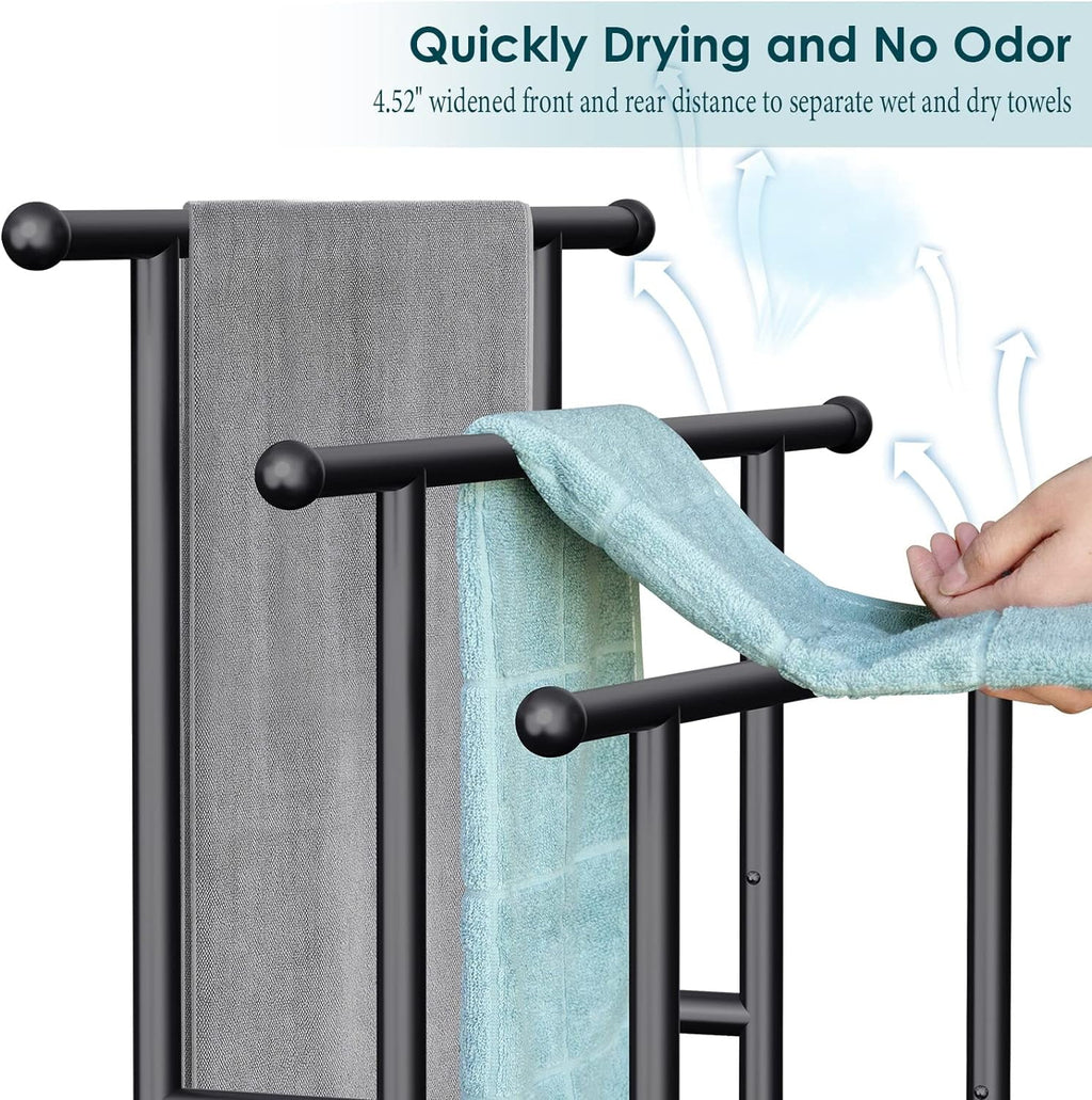 40" H Free Standing Towel Rack, 3 Tier Alloy Steel Towel Rack Stand with Basket - Image 3