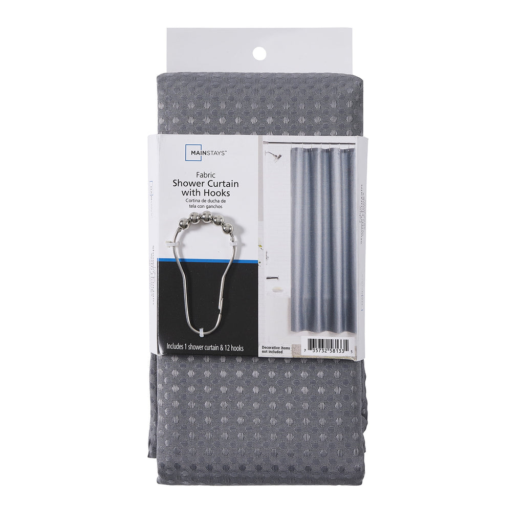 13 Piece Shower Curtain and Hook Set, 72 x 72, Grey - Image 6