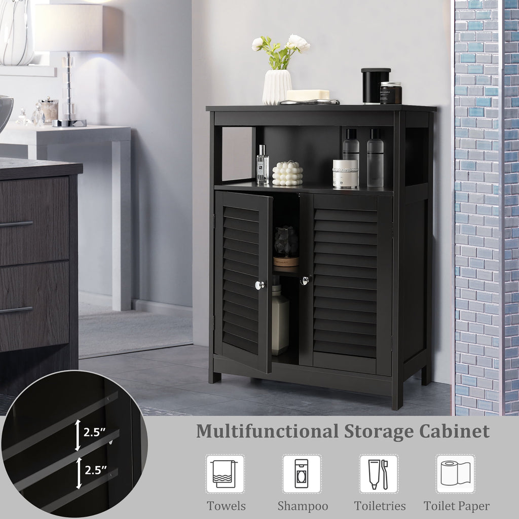 Bathroom Storage Wood Floor Cabinet with Double Shutter Door Black - Image 6